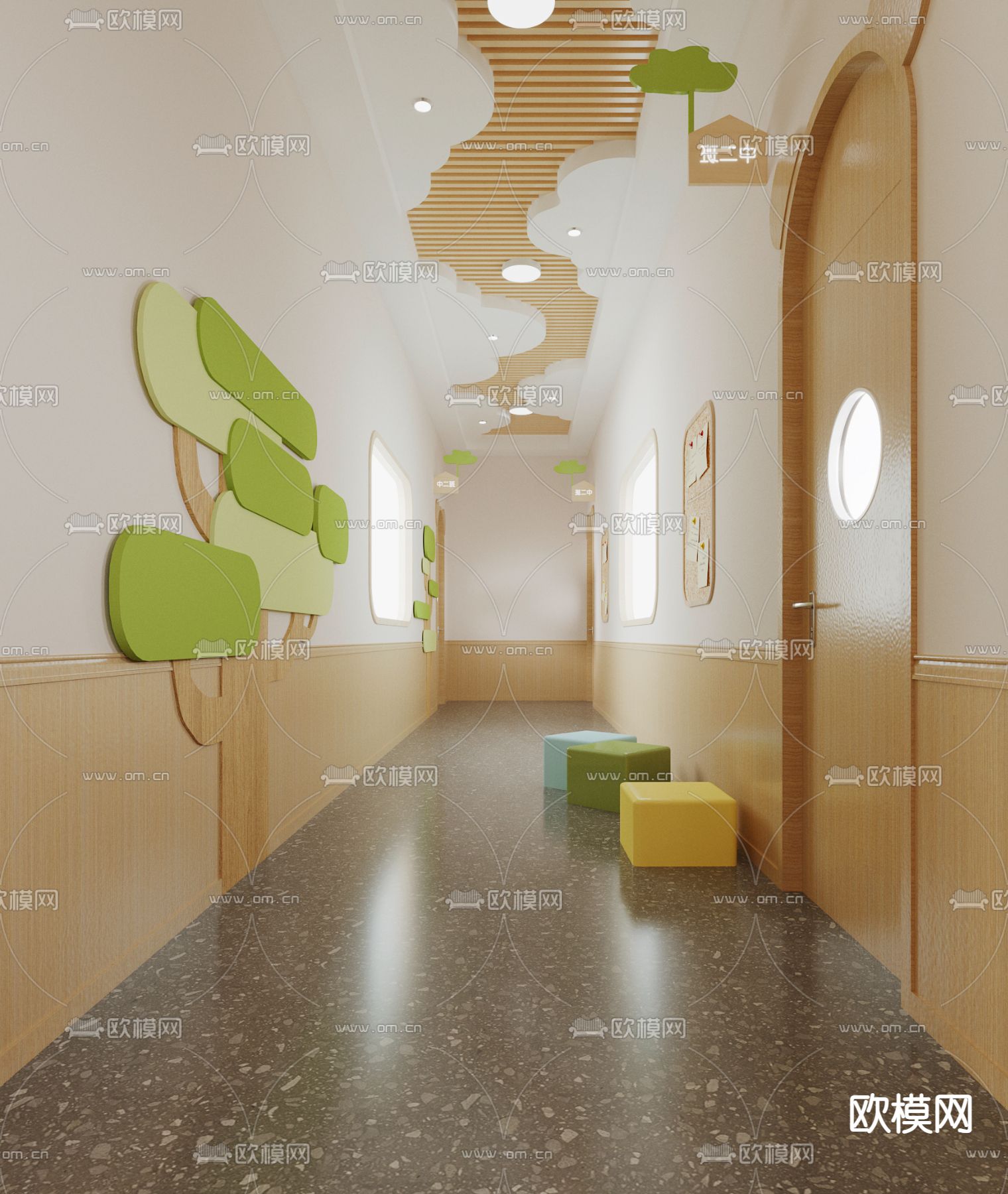 北欧幼儿园走廊 过道3d模型下载（渲染图2）