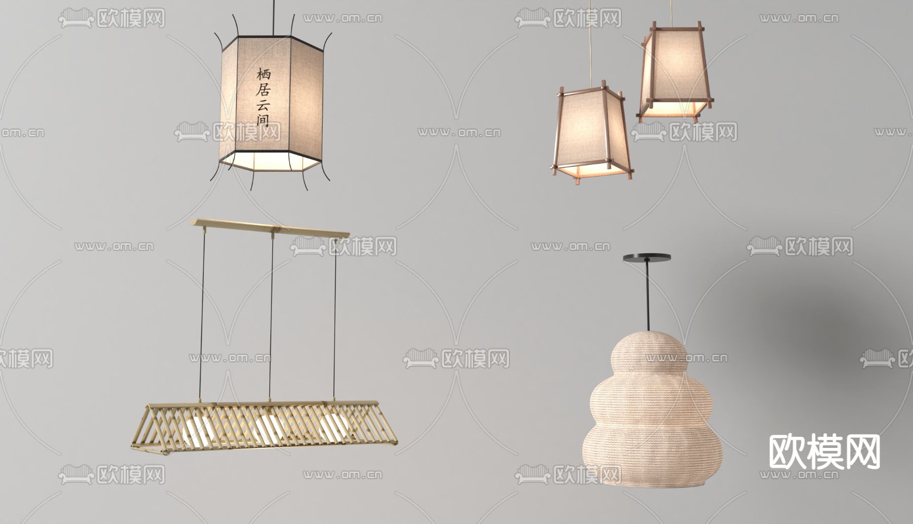 日式灯笼吊灯su模型下载（渲染图1）