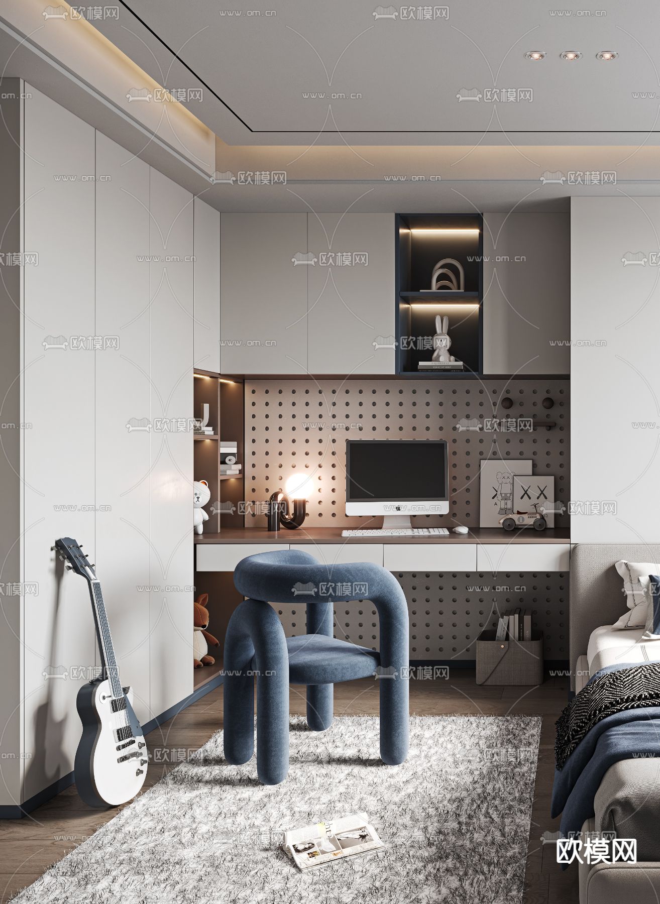 现代榻榻米卧室3d模型下载（渲染图2）