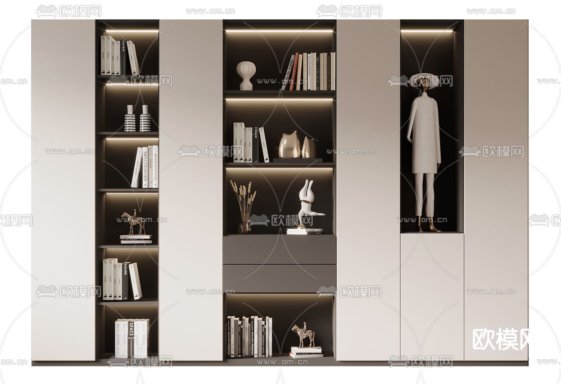 现代书柜su模型下载（渲染图1）