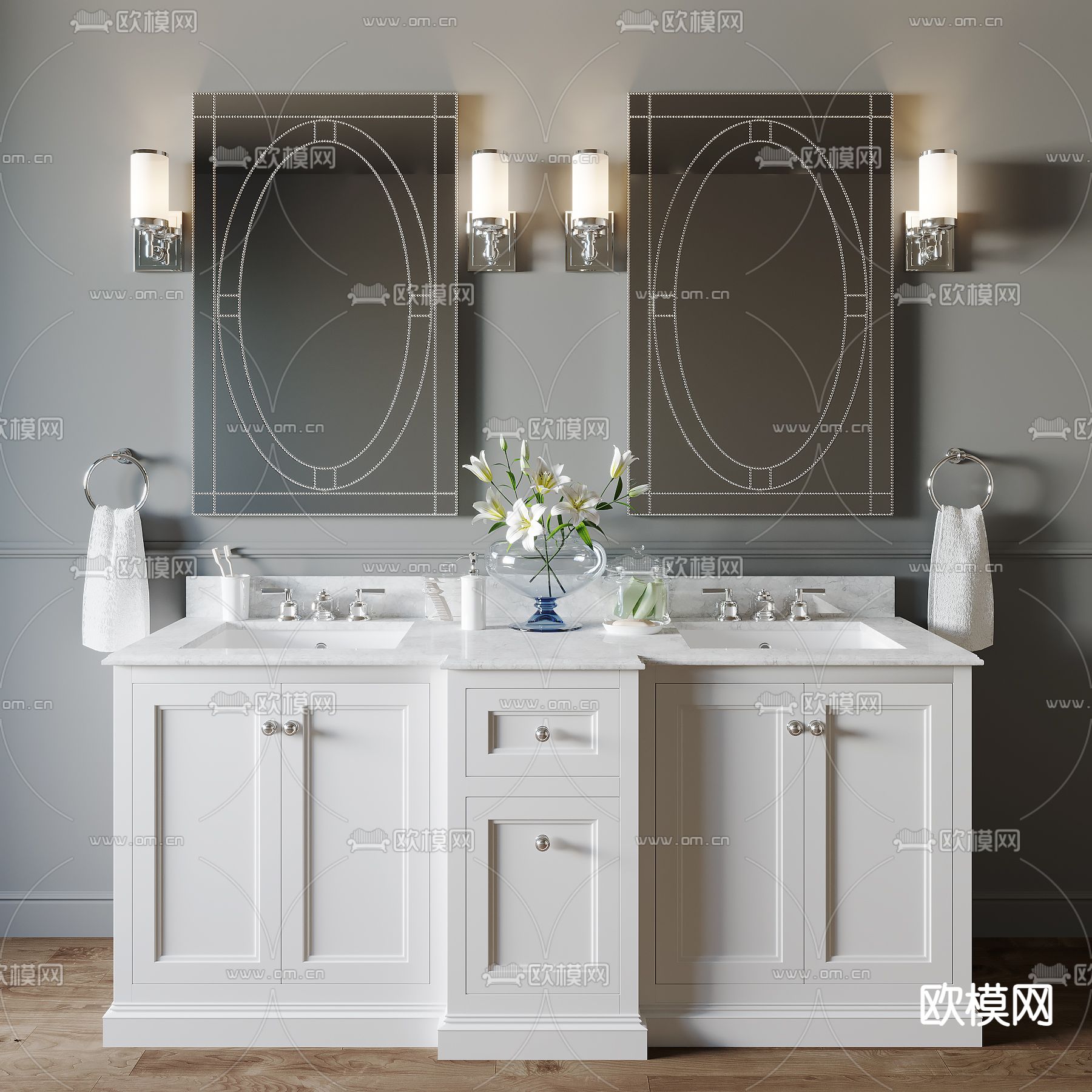 简欧浴室柜架su模型下载（渲染图1）