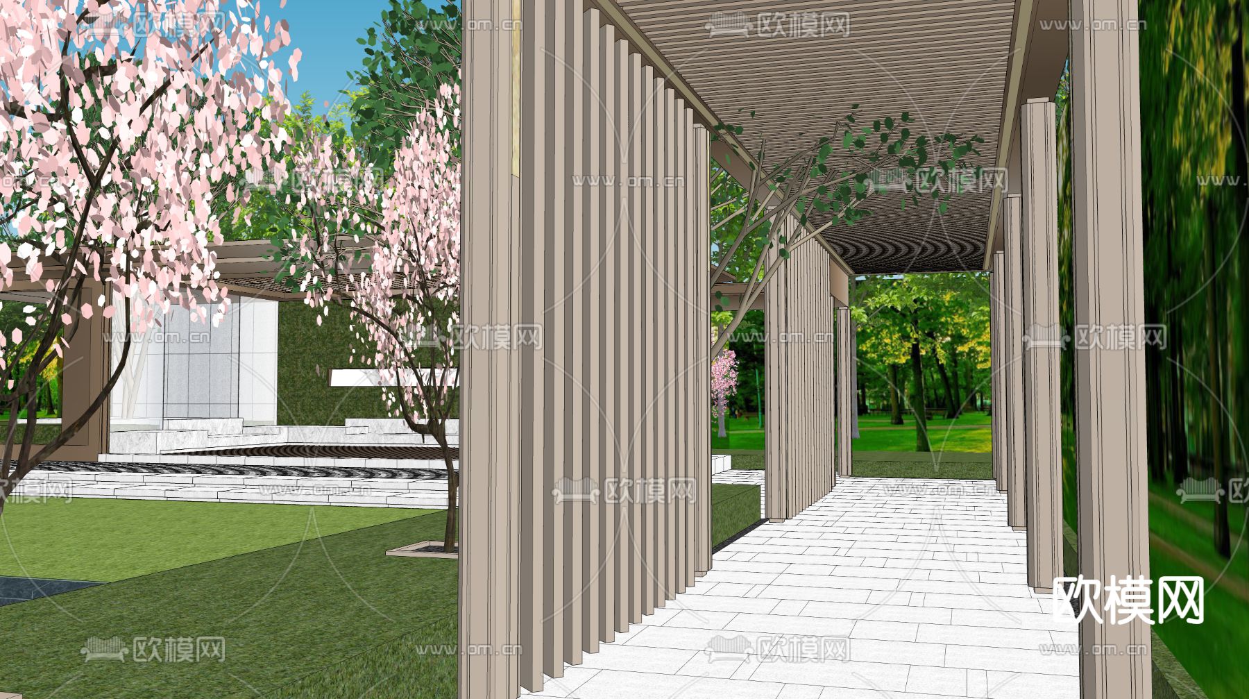 新中式园林景观su模型下载（渲染图3）