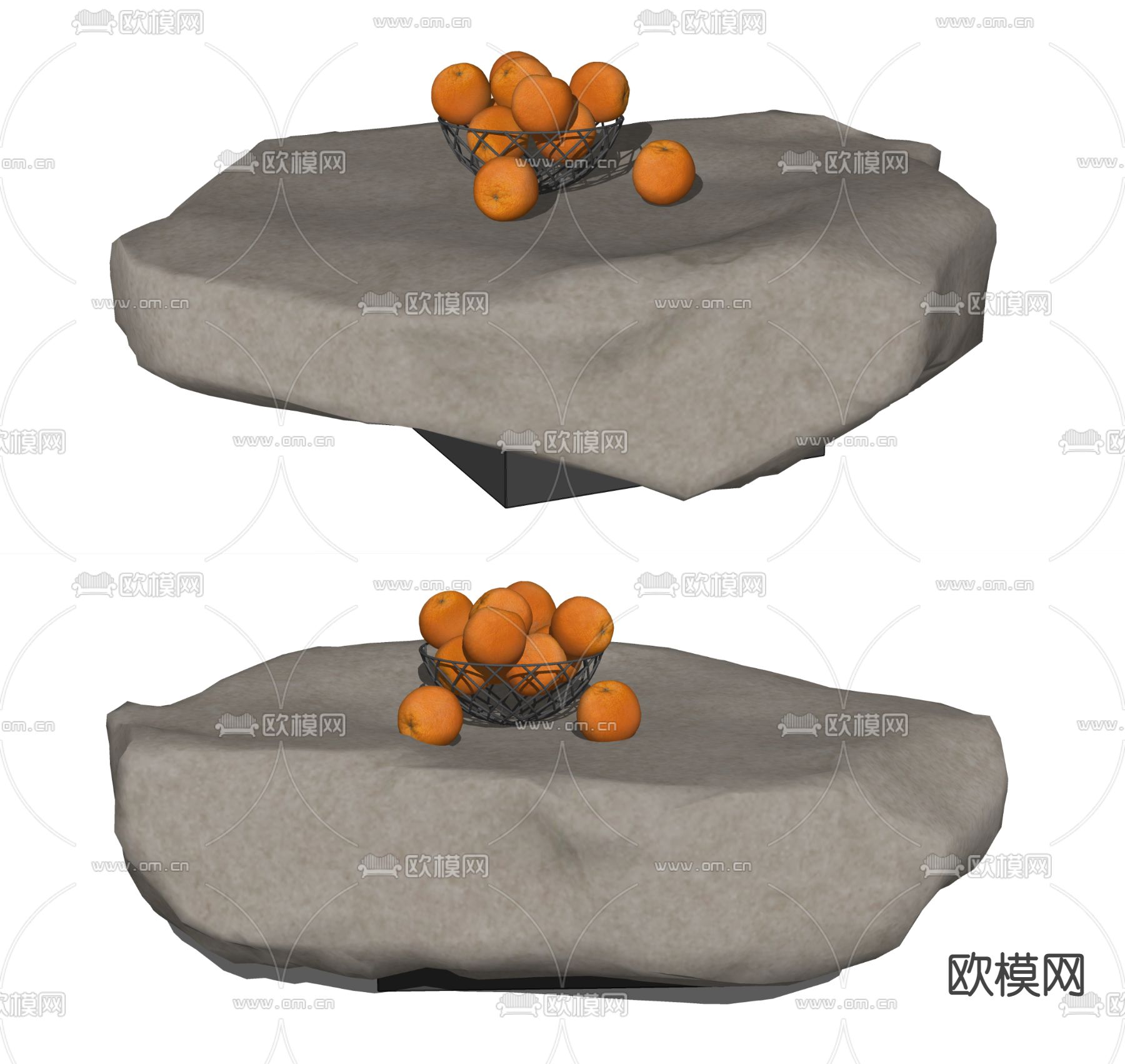 自然风石头茶几 果盘su模型下载（渲染图2）