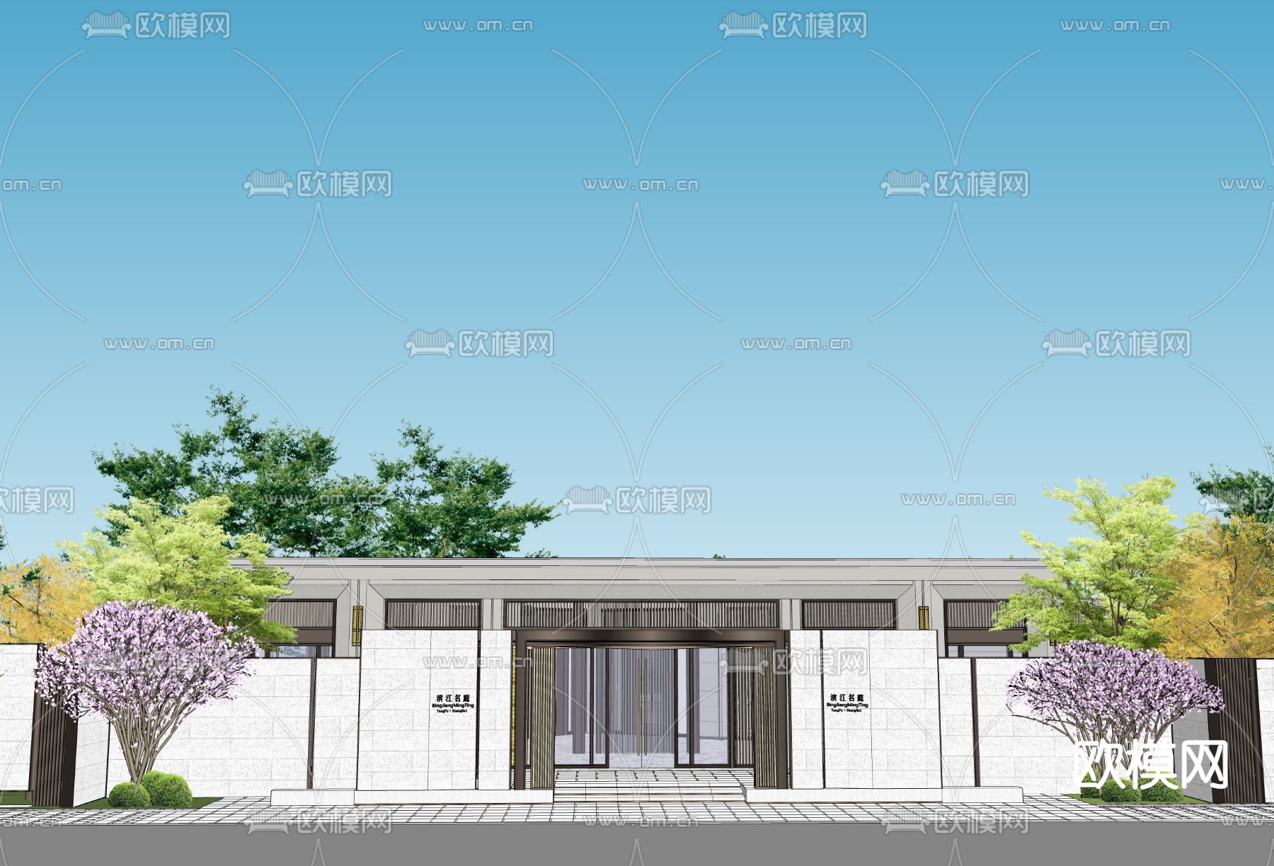 新中式园林景观su模型下载（渲染图5）