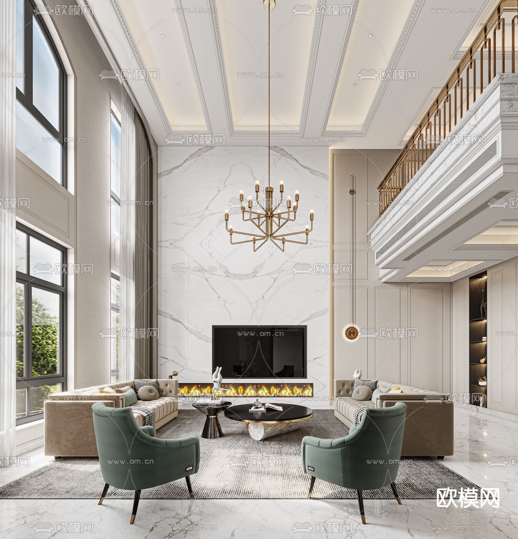 美式客厅3d模型下载（渲染图1）
