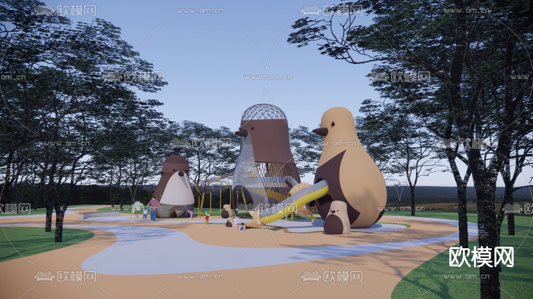 现代萌鸟主题儿童区su模型