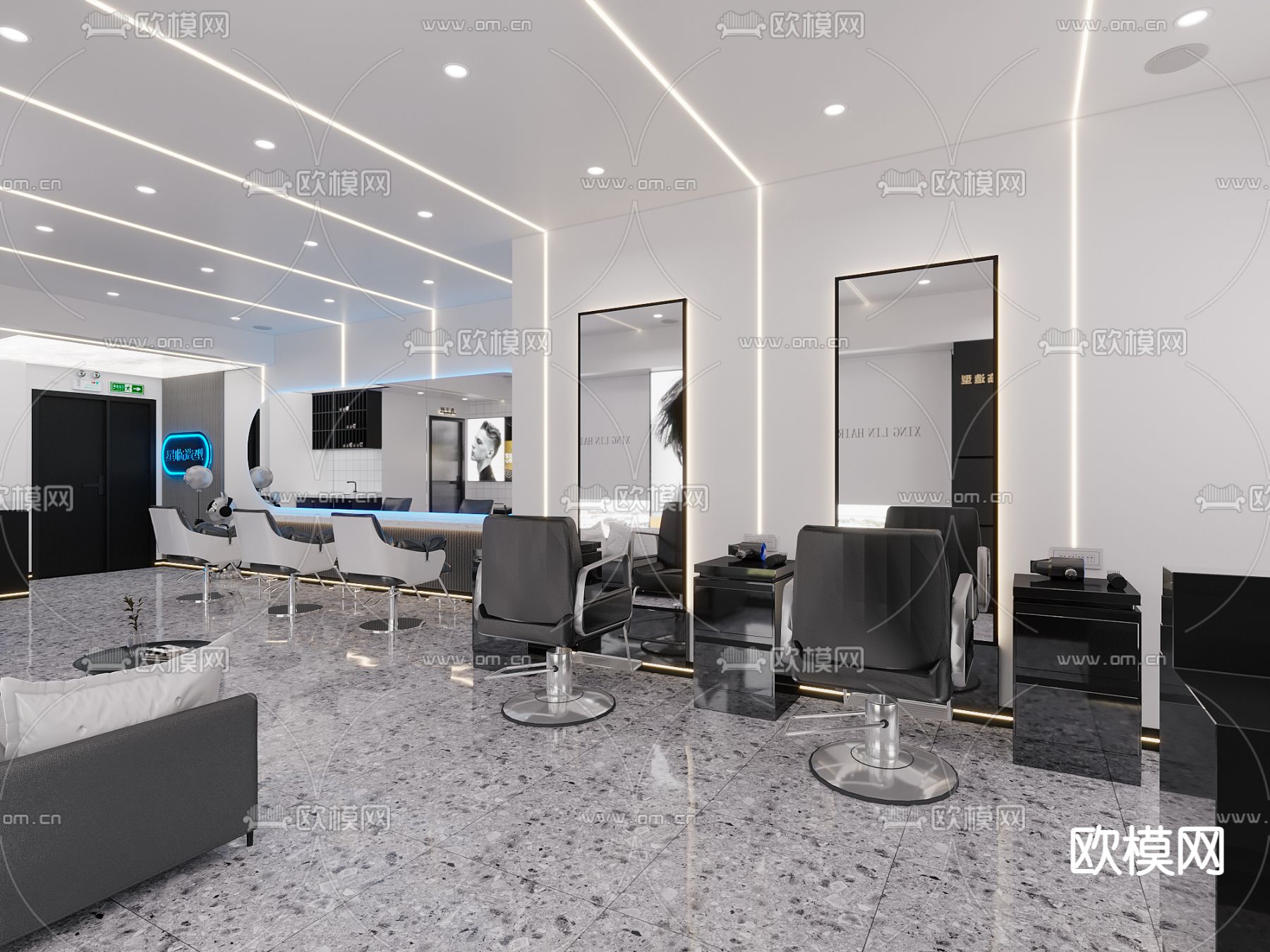 轻奢理发店 美发店3d模型下载（渲染图1）