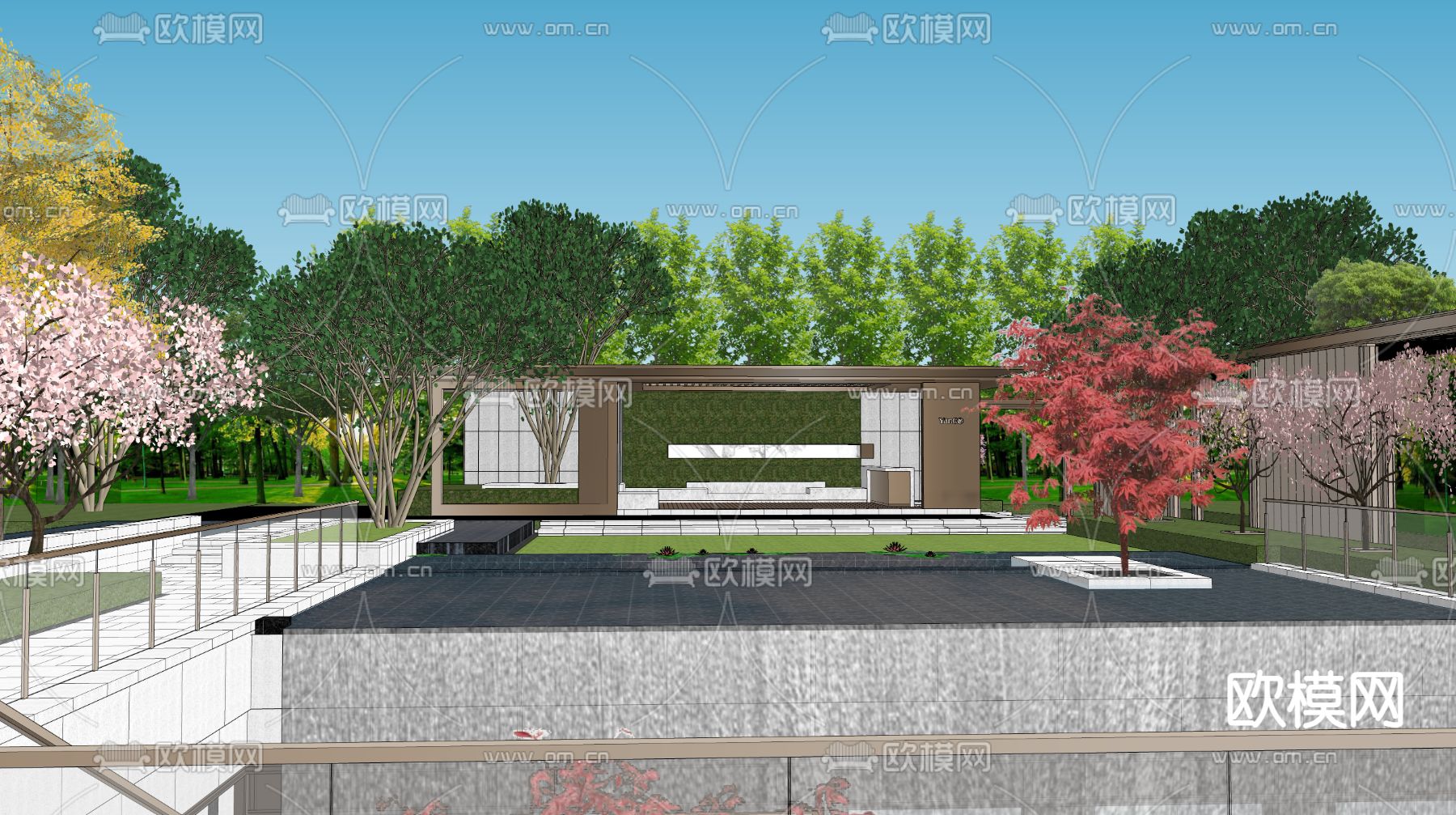新中式园林景观su模型下载（渲染图1）