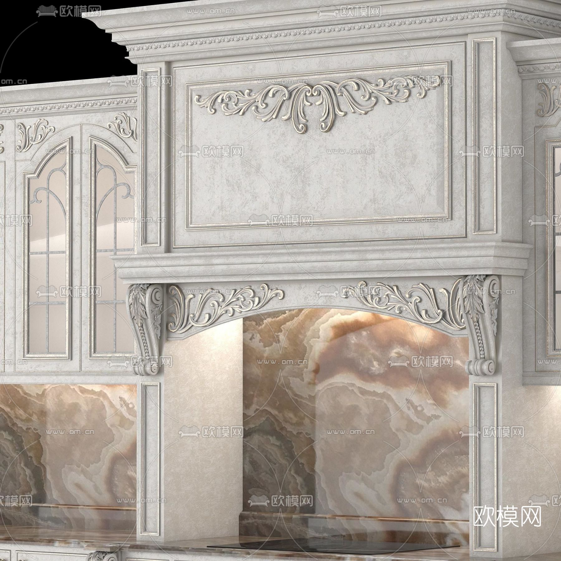 欧式厨房橱柜3d模型下载（渲染图2）