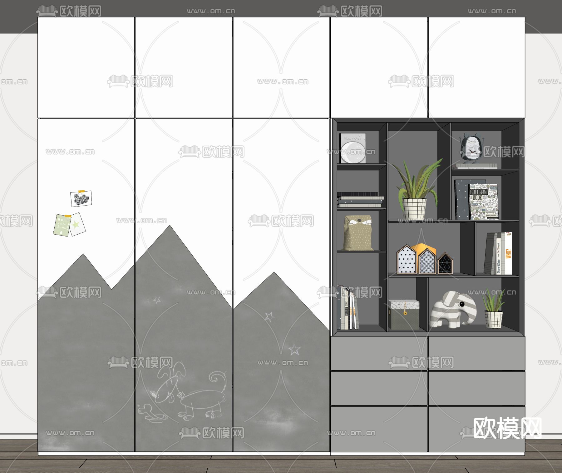 现代儿童衣柜su模型
