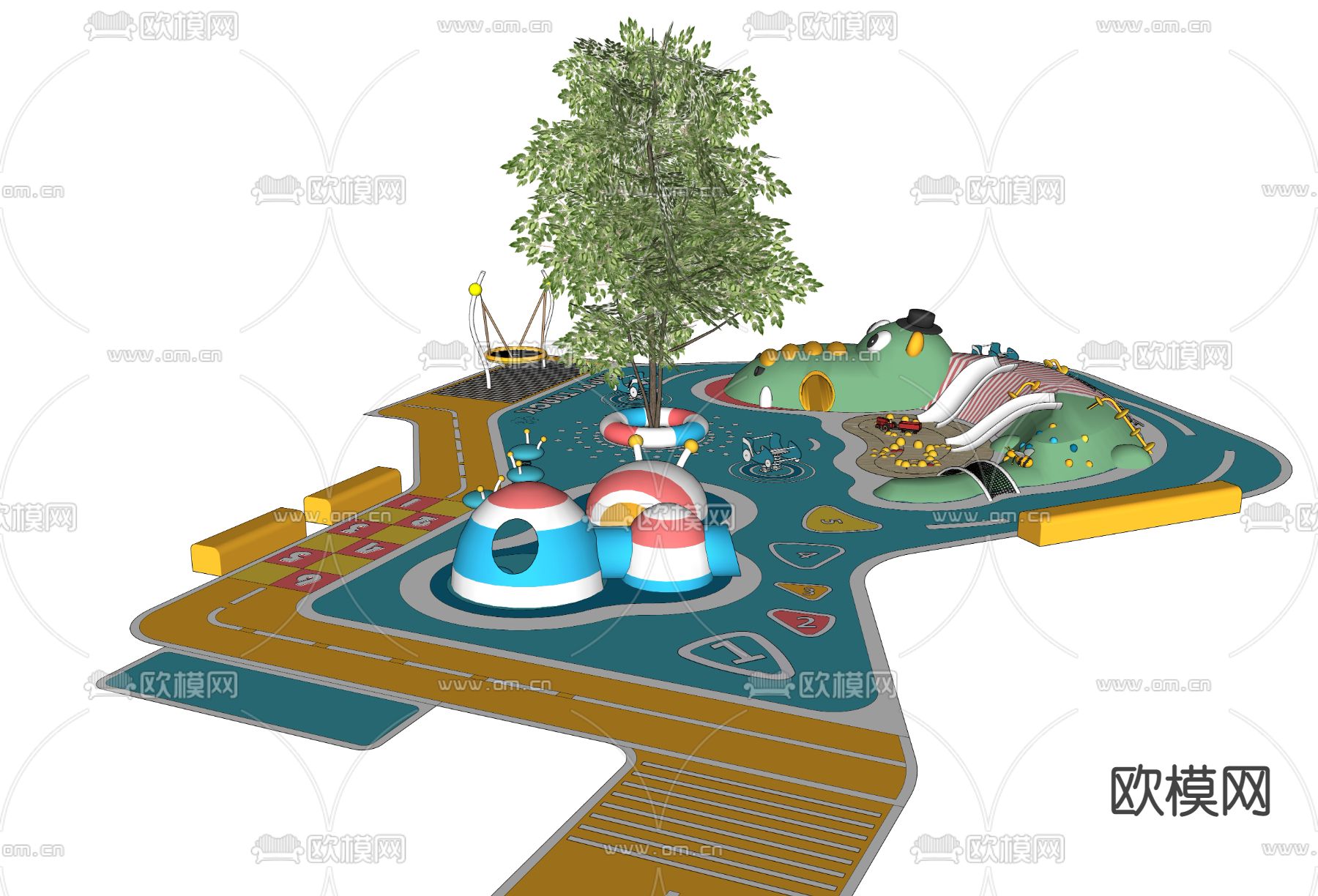 现代户外儿童游乐区su模型