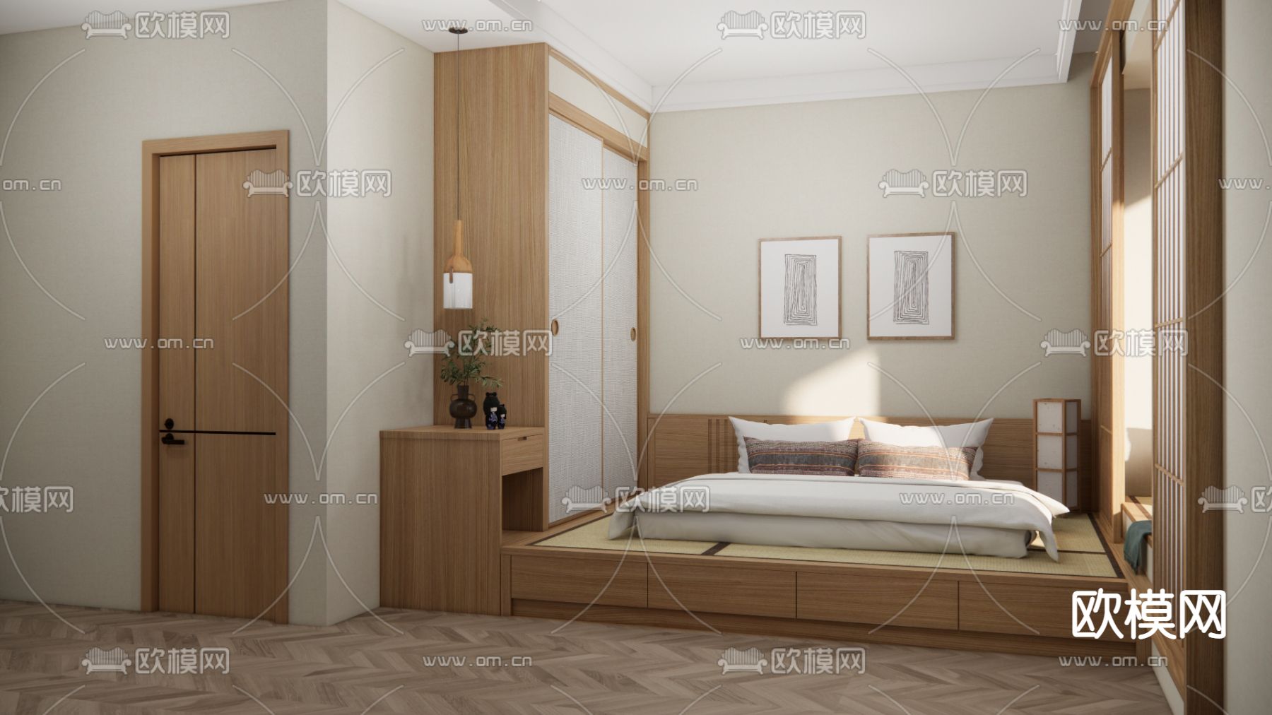 日式榻榻米卧室 茶室su模型下载（渲染图1）