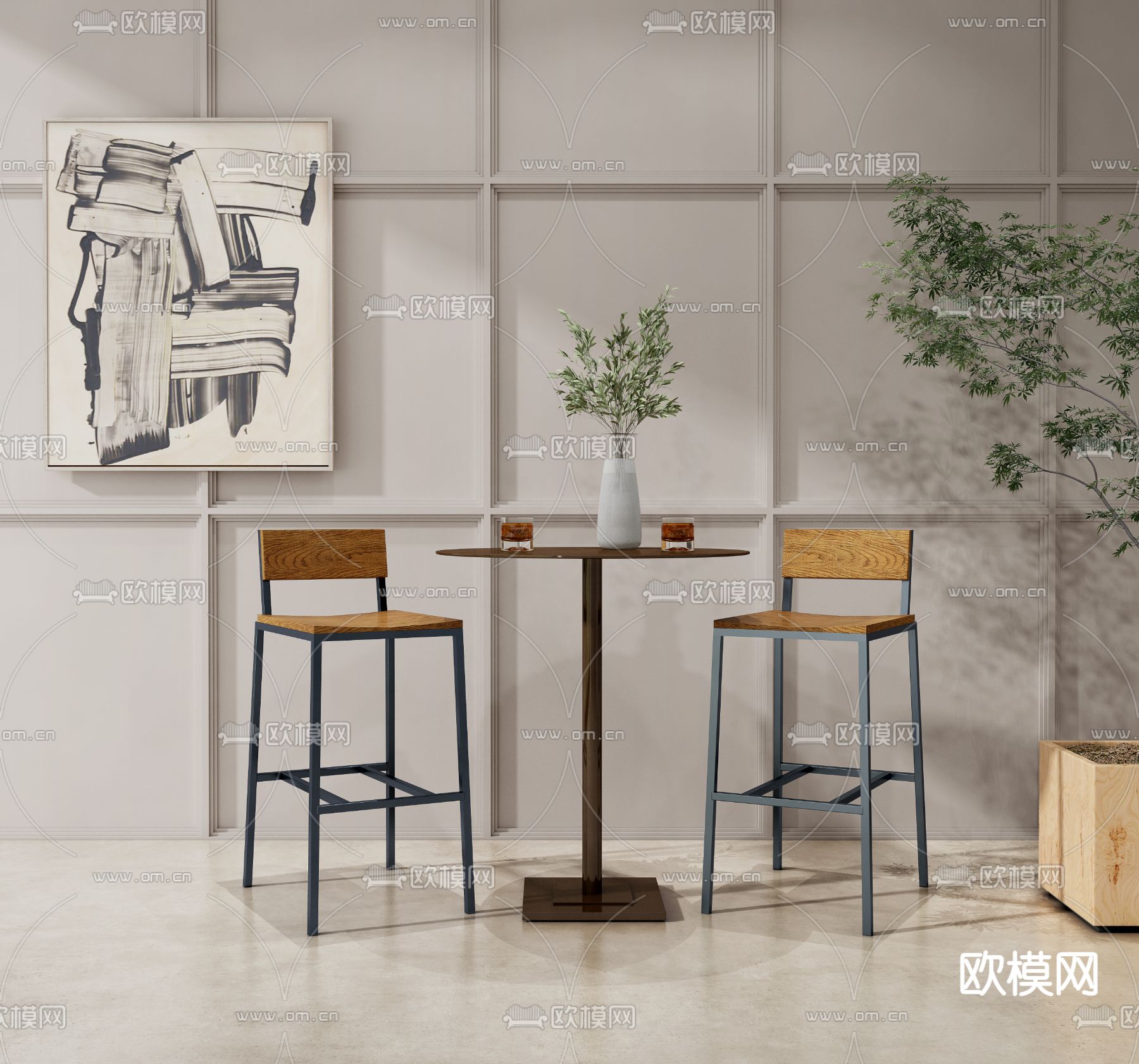 West Elm 吧椅 吧凳3d模型下载_ID12197240_3dmax免费模型-欧模网