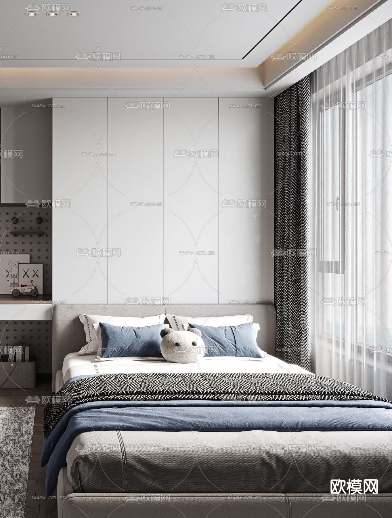 现代榻榻米卧室3d模型下载（渲染图3）