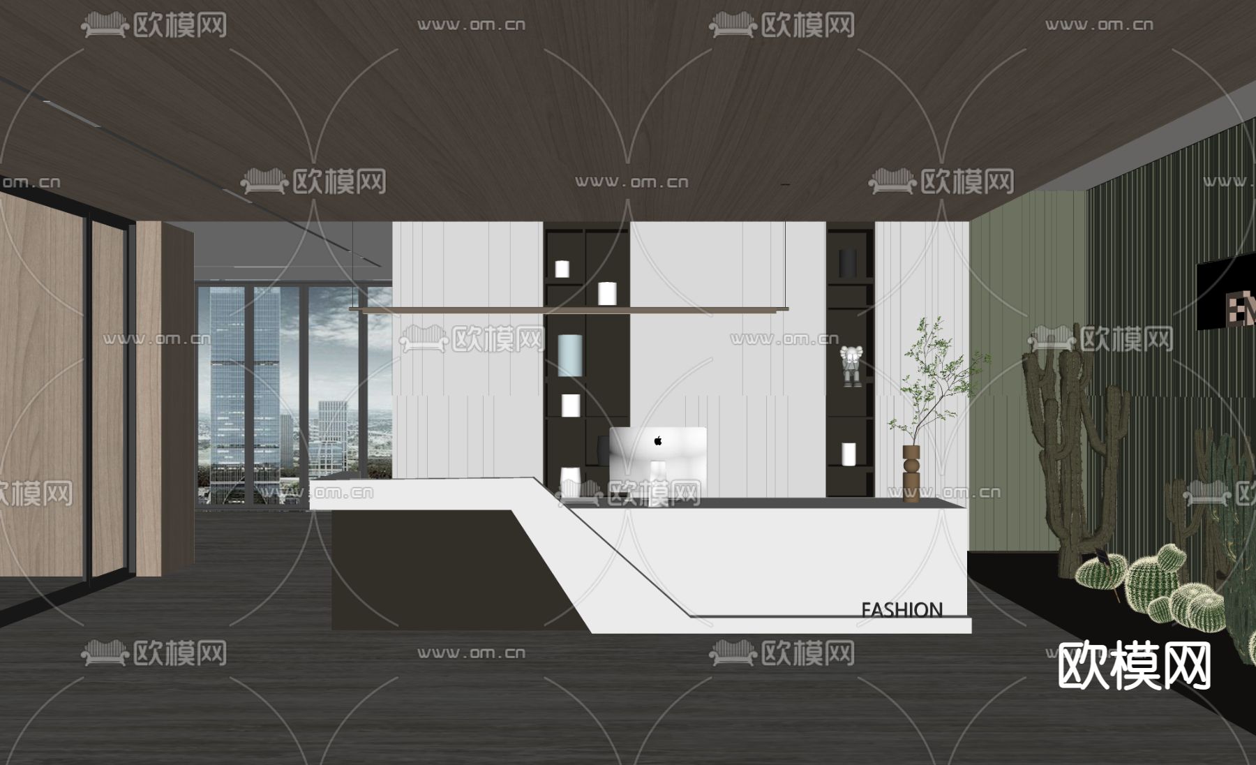 现代前台 接待台su模型下载（渲染图2）