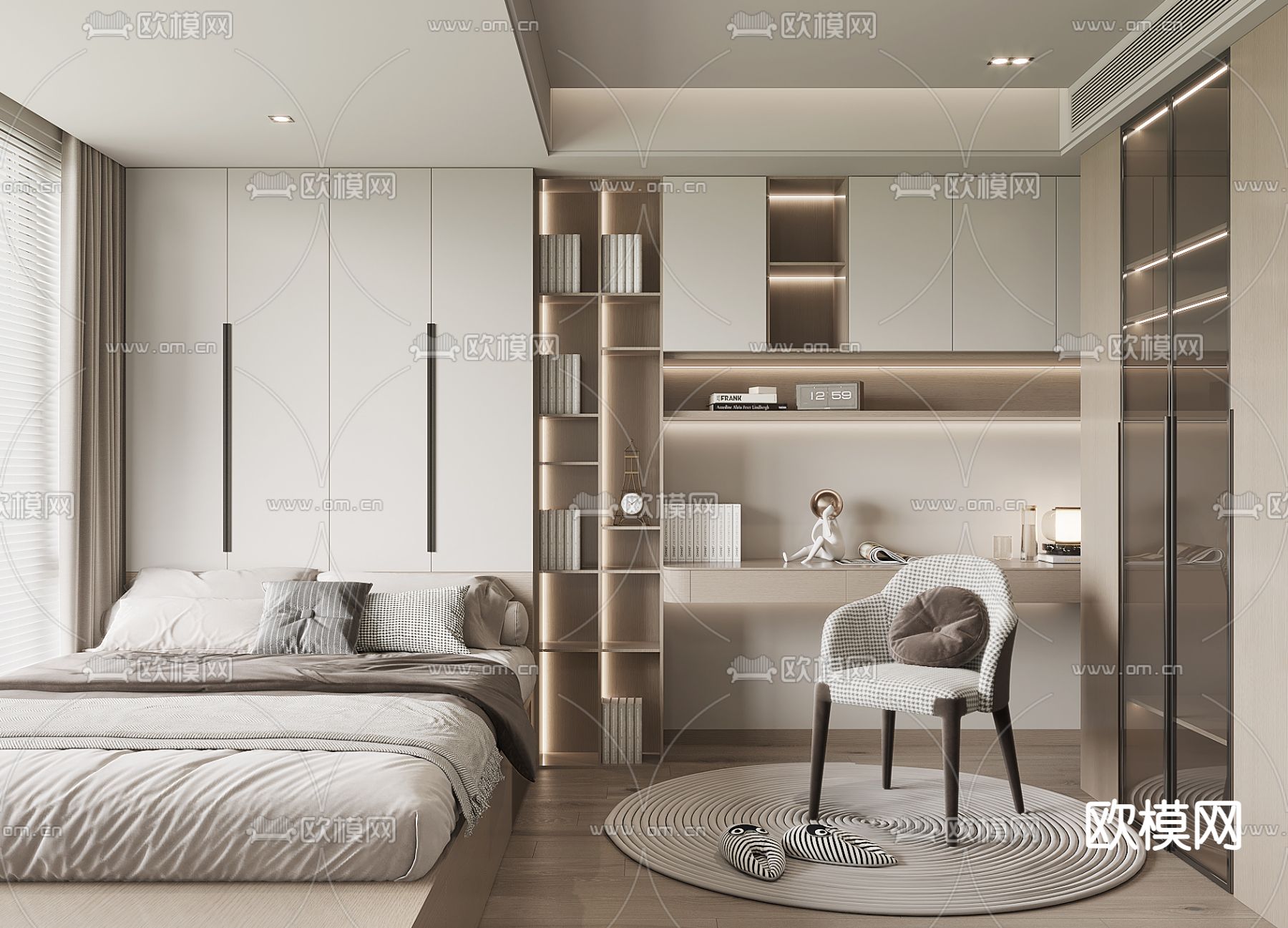 现代榻榻米卧室3d模型下载