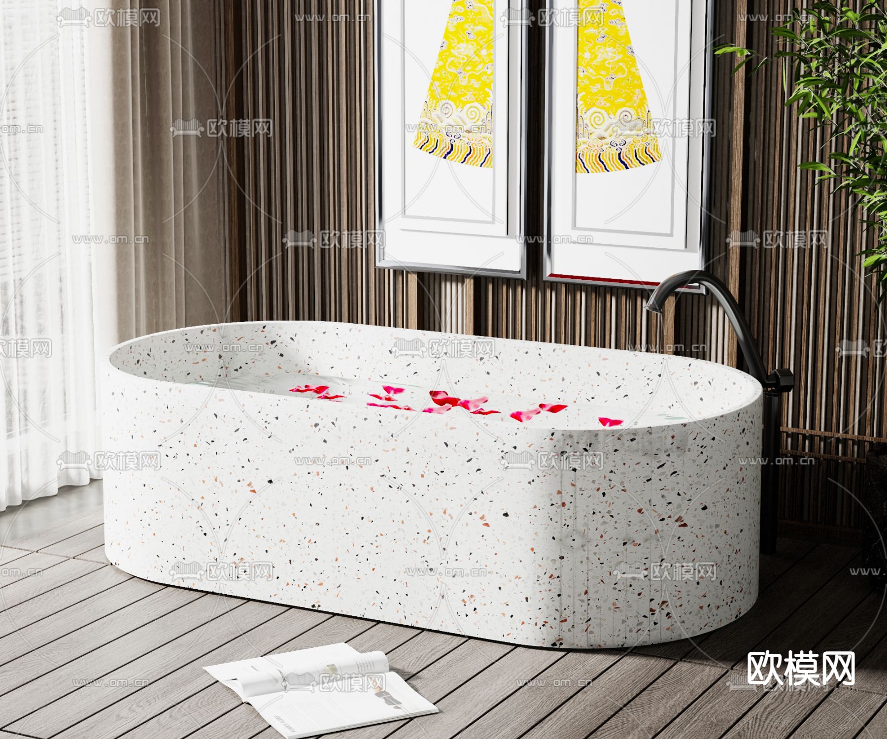 现代水磨石浴缸3d模型下载