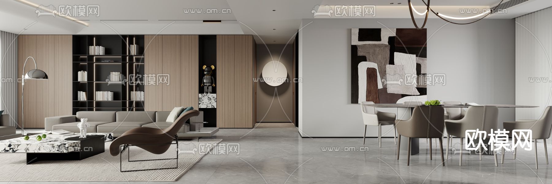 现代客厅餐厅3d模型下载（渲染图5）