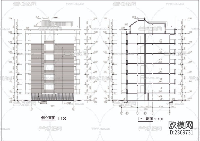多層公寓建筑CAD施工圖下載(渲染圖5)