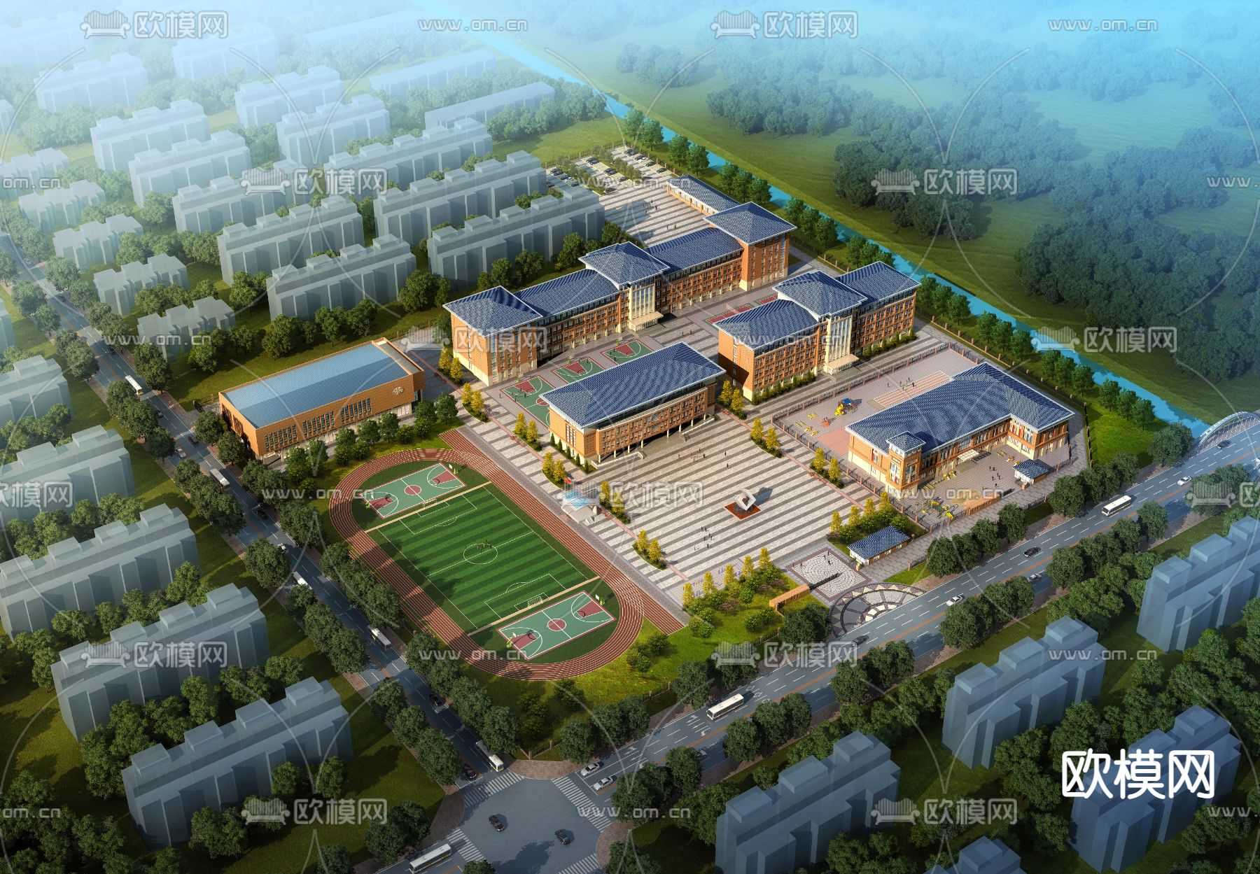 学校鸟瞰3d模型下载