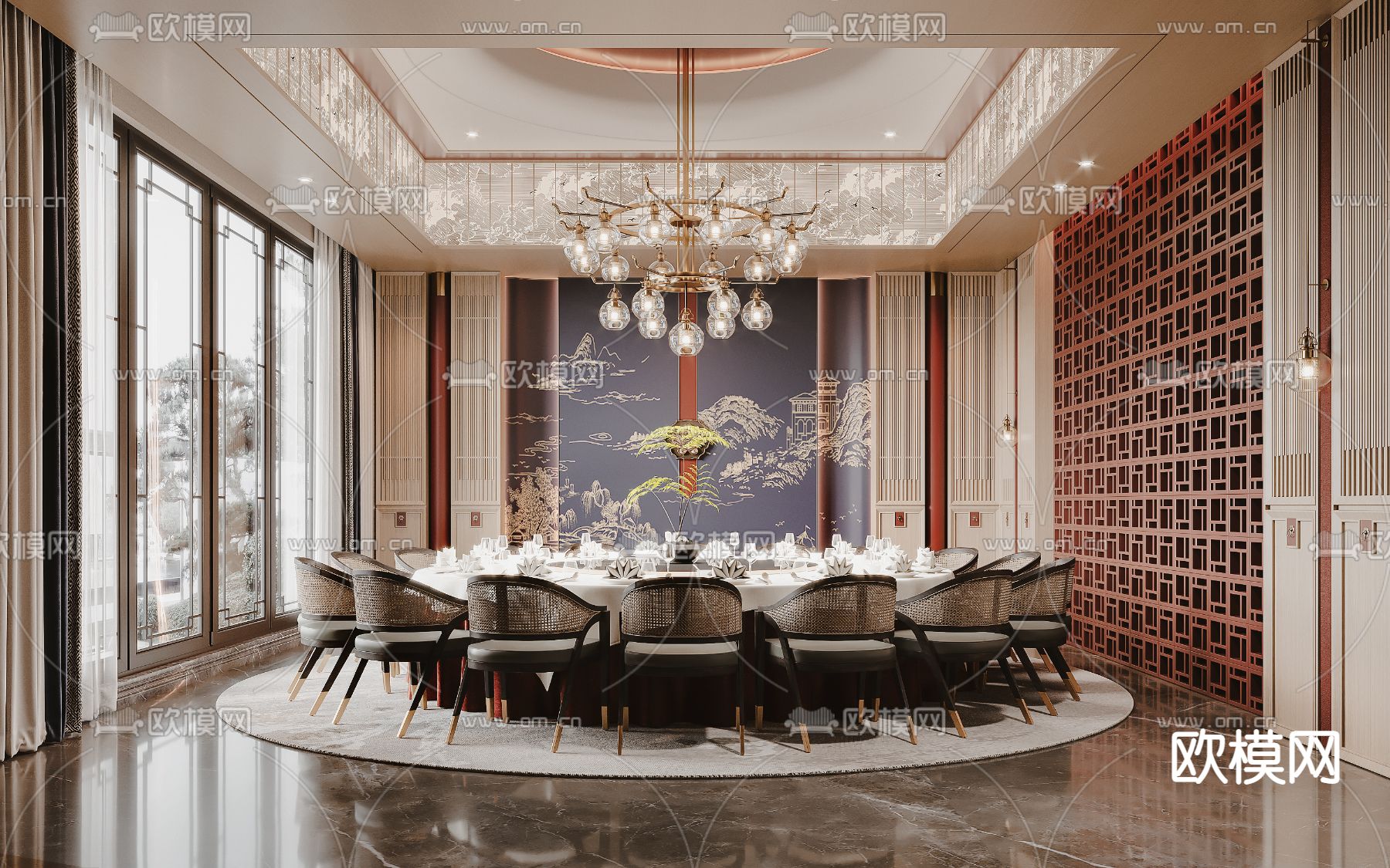 中餐厅包间 包厢 包房3d模型下载（渲染图1）