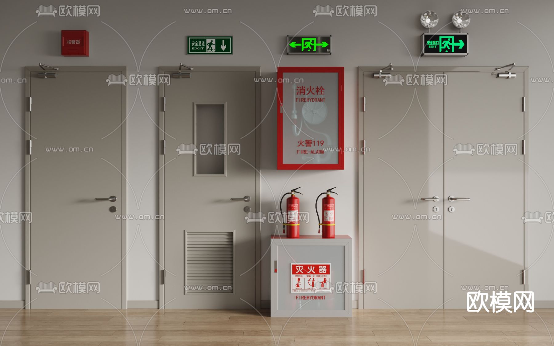 现代消防门 防火门 消防栓su模型下载（渲染图1）