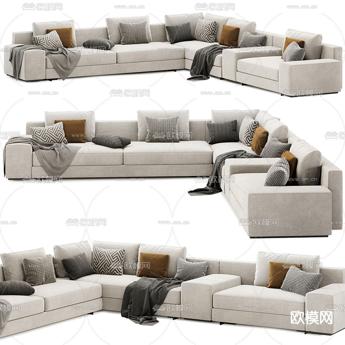 Minotti多人沙发 转角沙发3d模型下载（渲染图1）