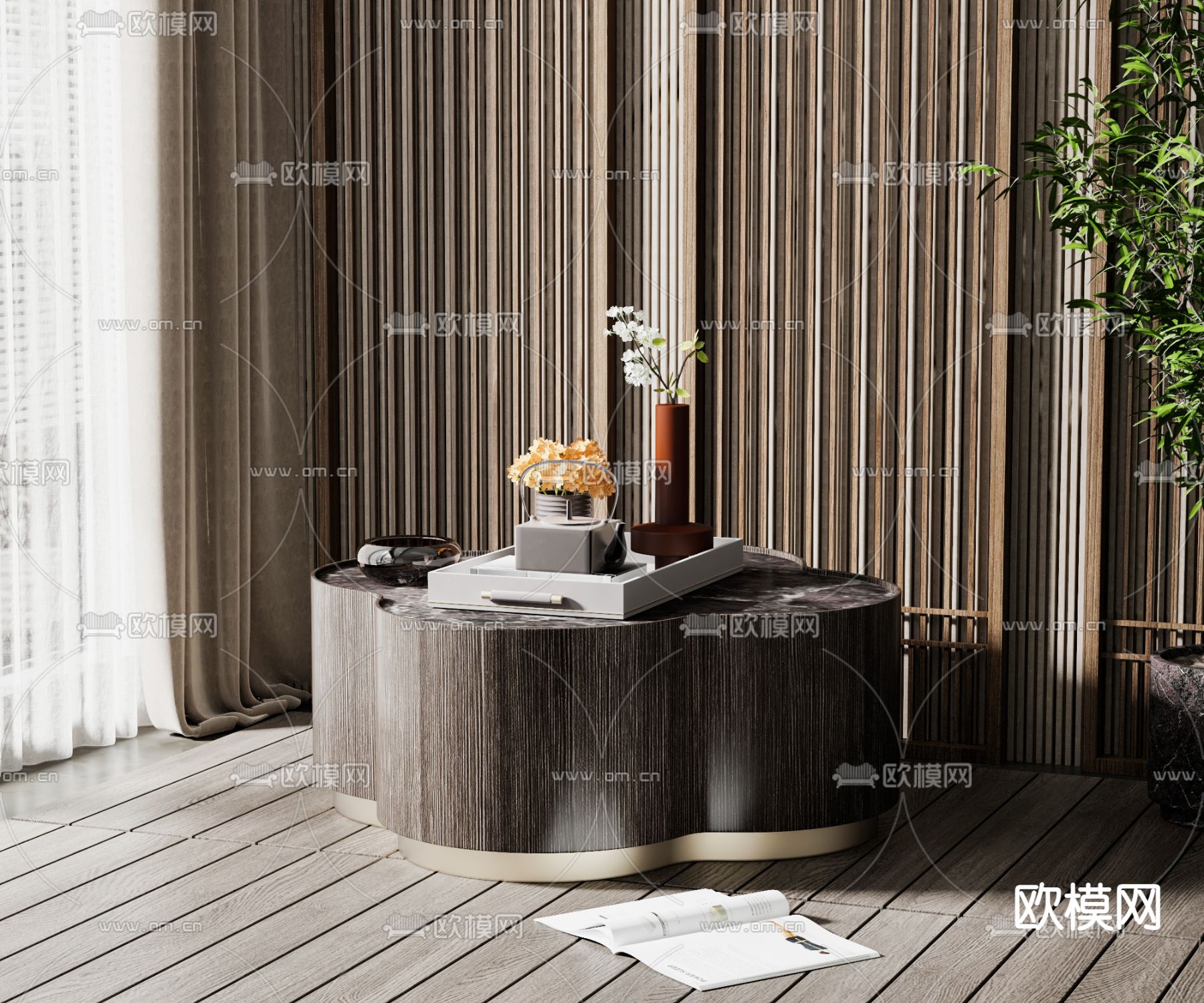 新中式异形茶几3d模型下载