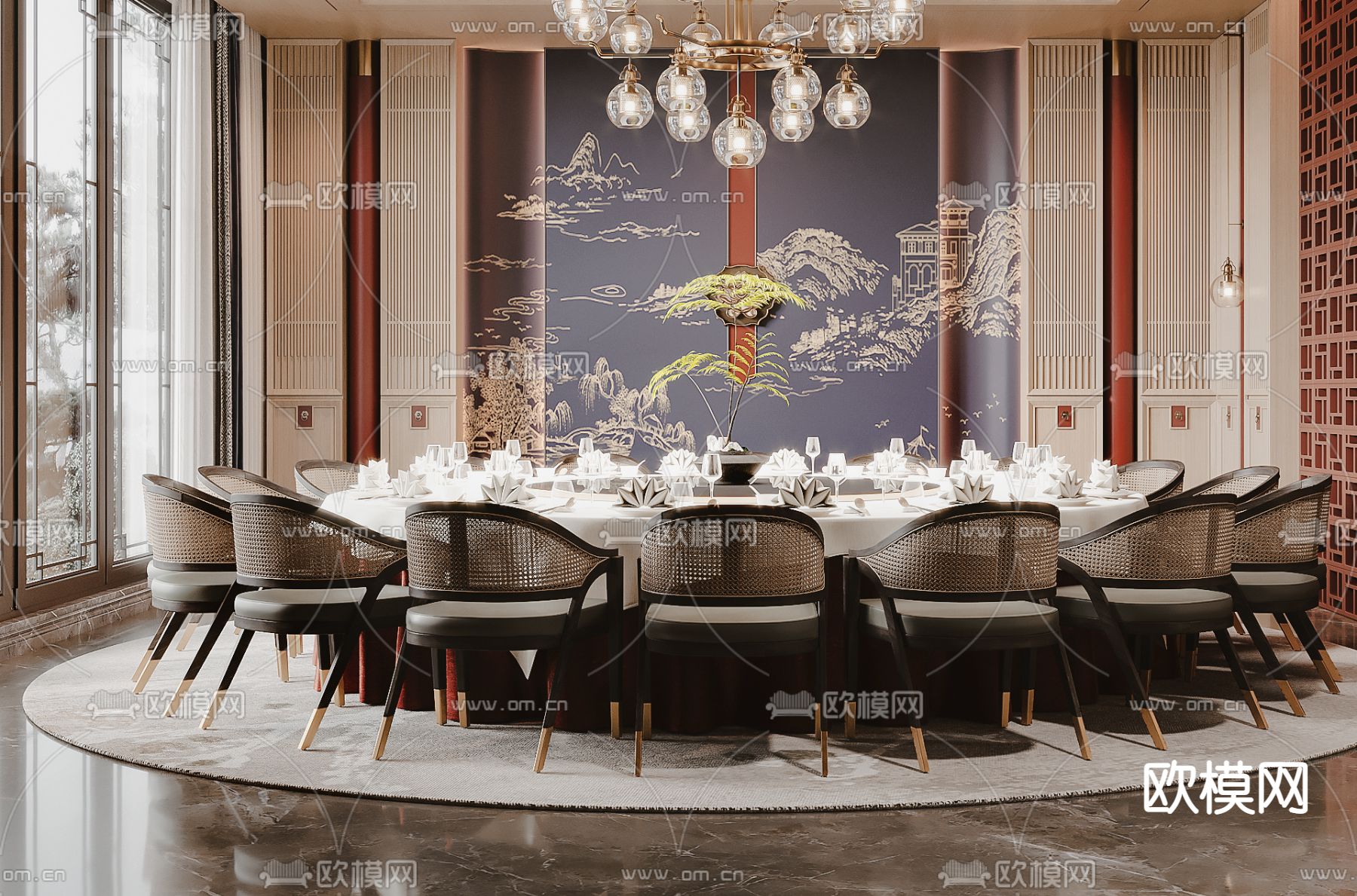 中餐厅包间 包厢 包房3d模型下载（渲染图2）