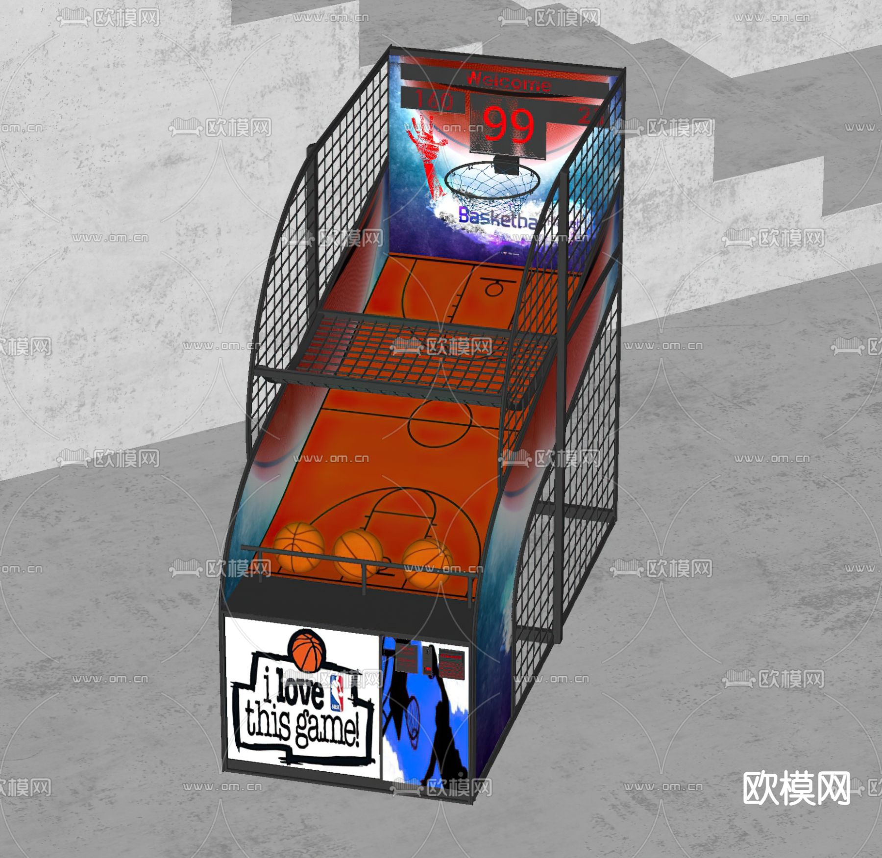 现代电玩篮球机su模型下载（渲染图2）