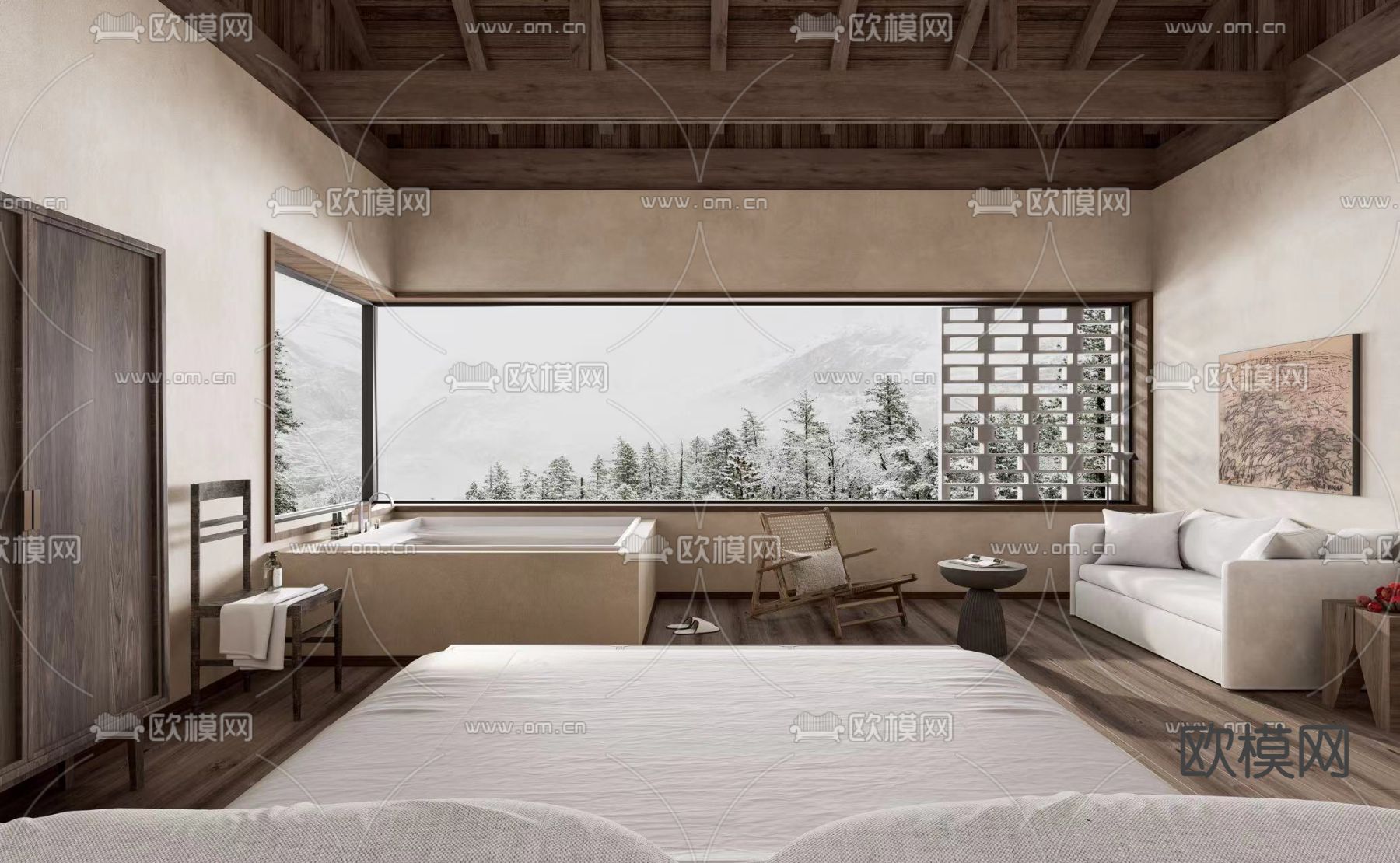 侘寂风民宿客房su模型下载（渲染图2）