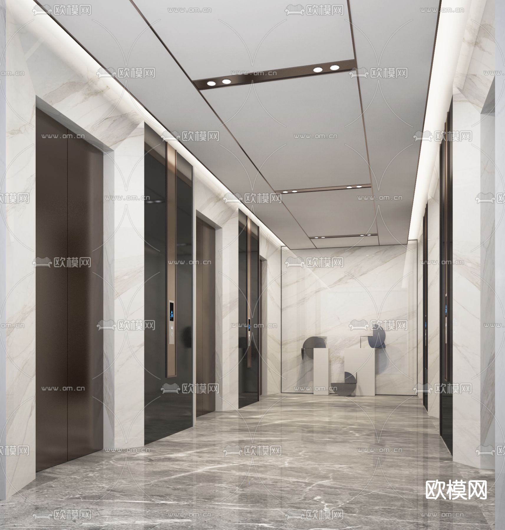 现代电梯厅电梯门su模型下载（渲染图1）