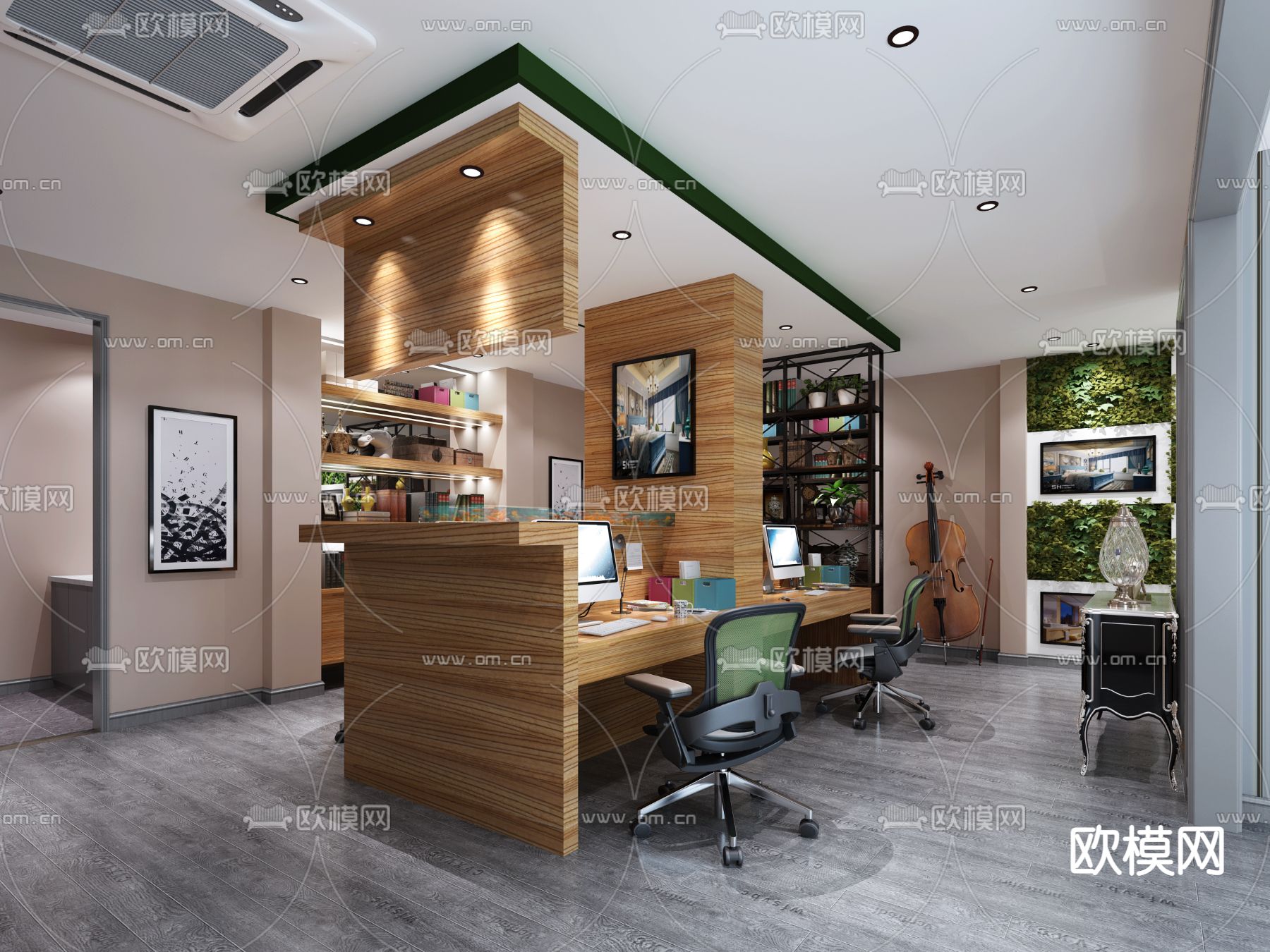现代公共办公区su模型下载（渲染图1）