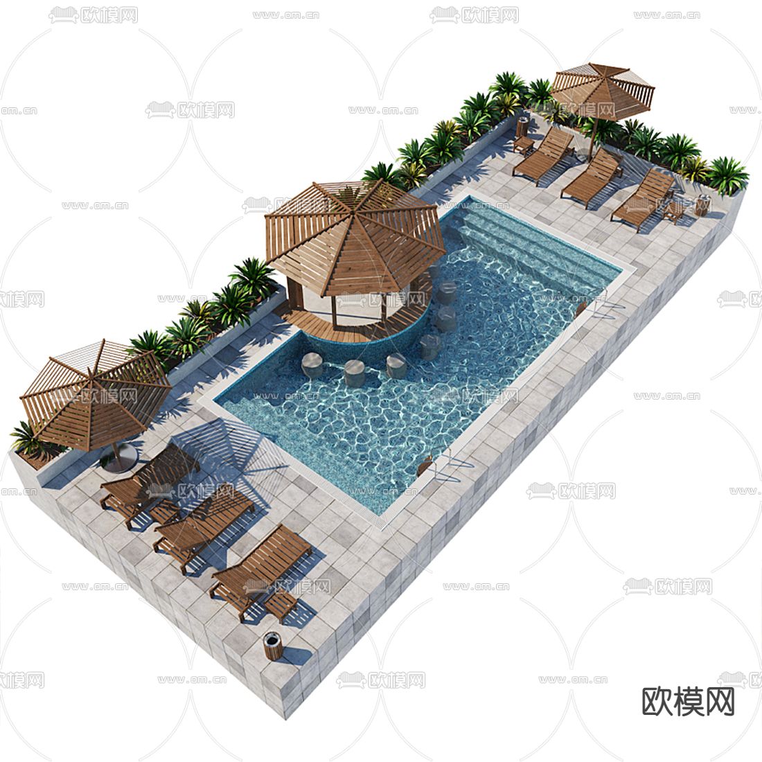户外庭院游泳池3d模型