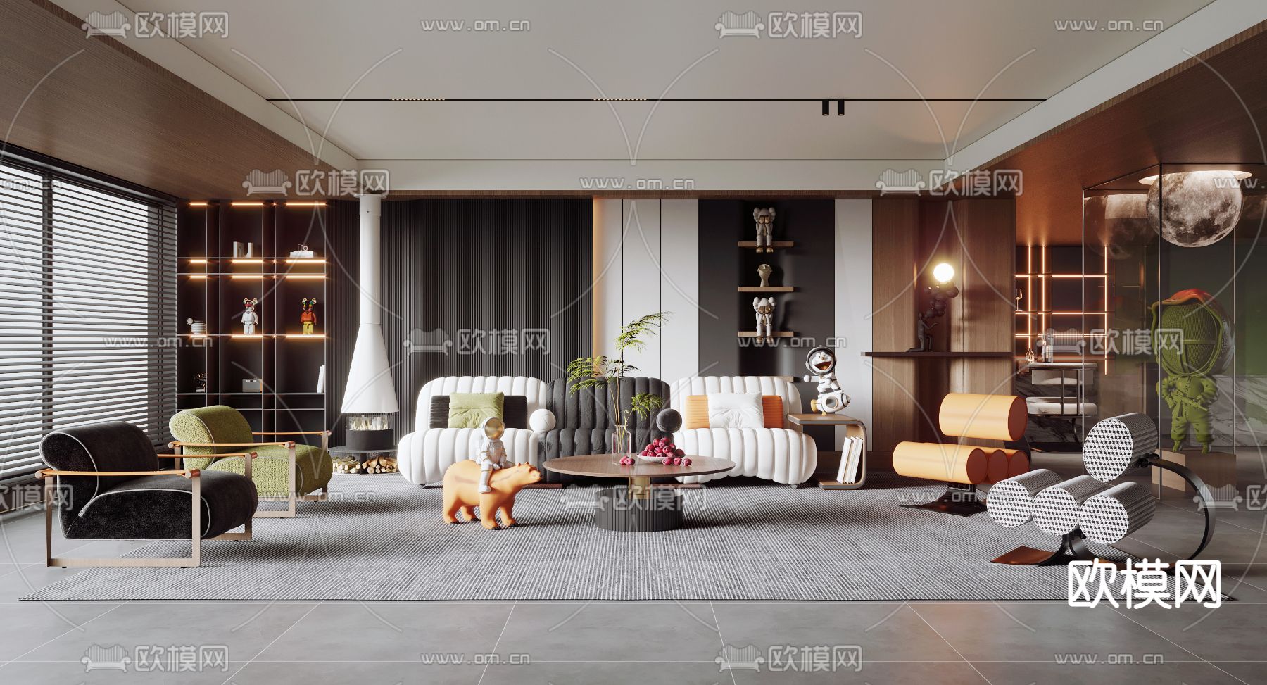 轻奢客厅3d模型下载_ID12196478_3dmax免费模型-欧模网
