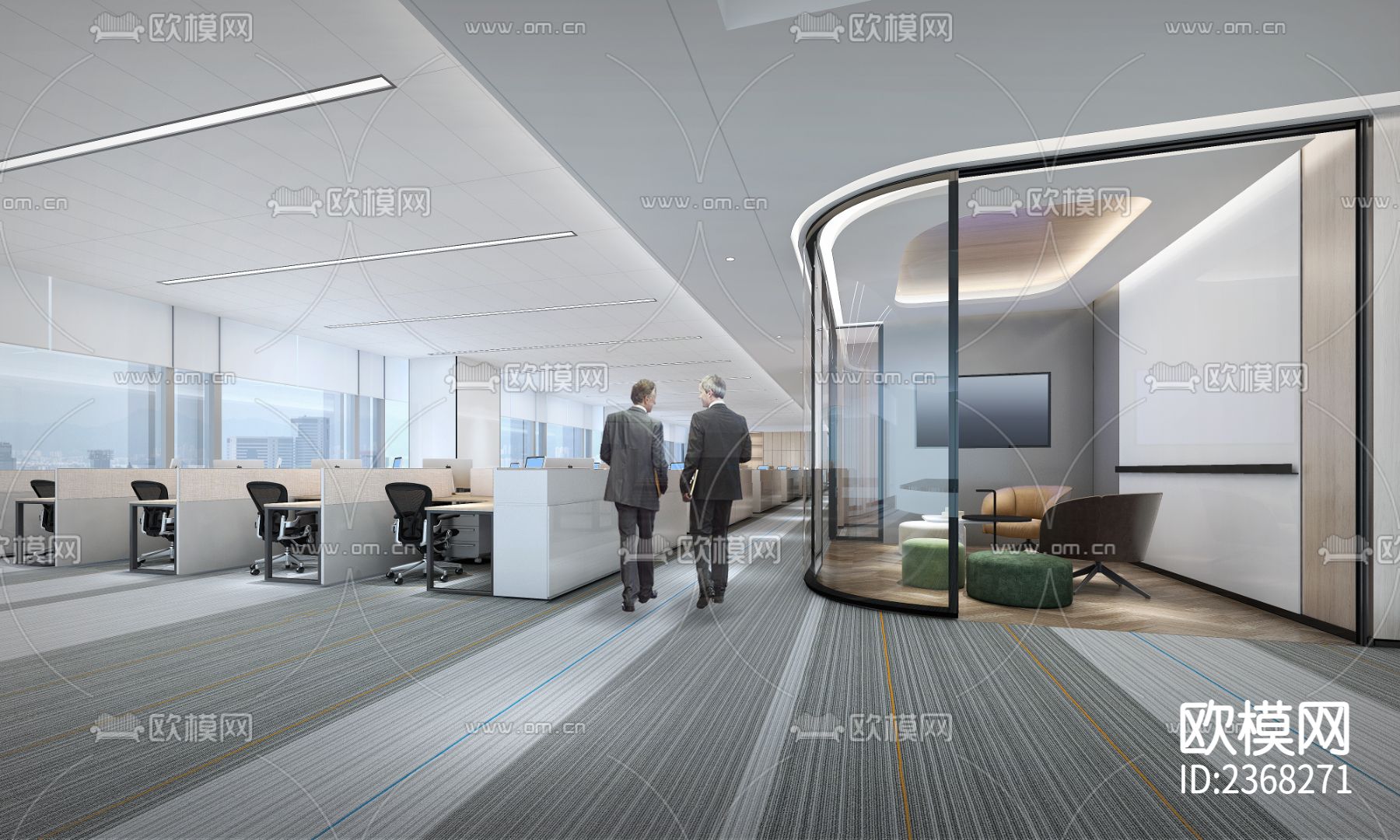 华润银行办公空间cad施工图下载（渲染图2）