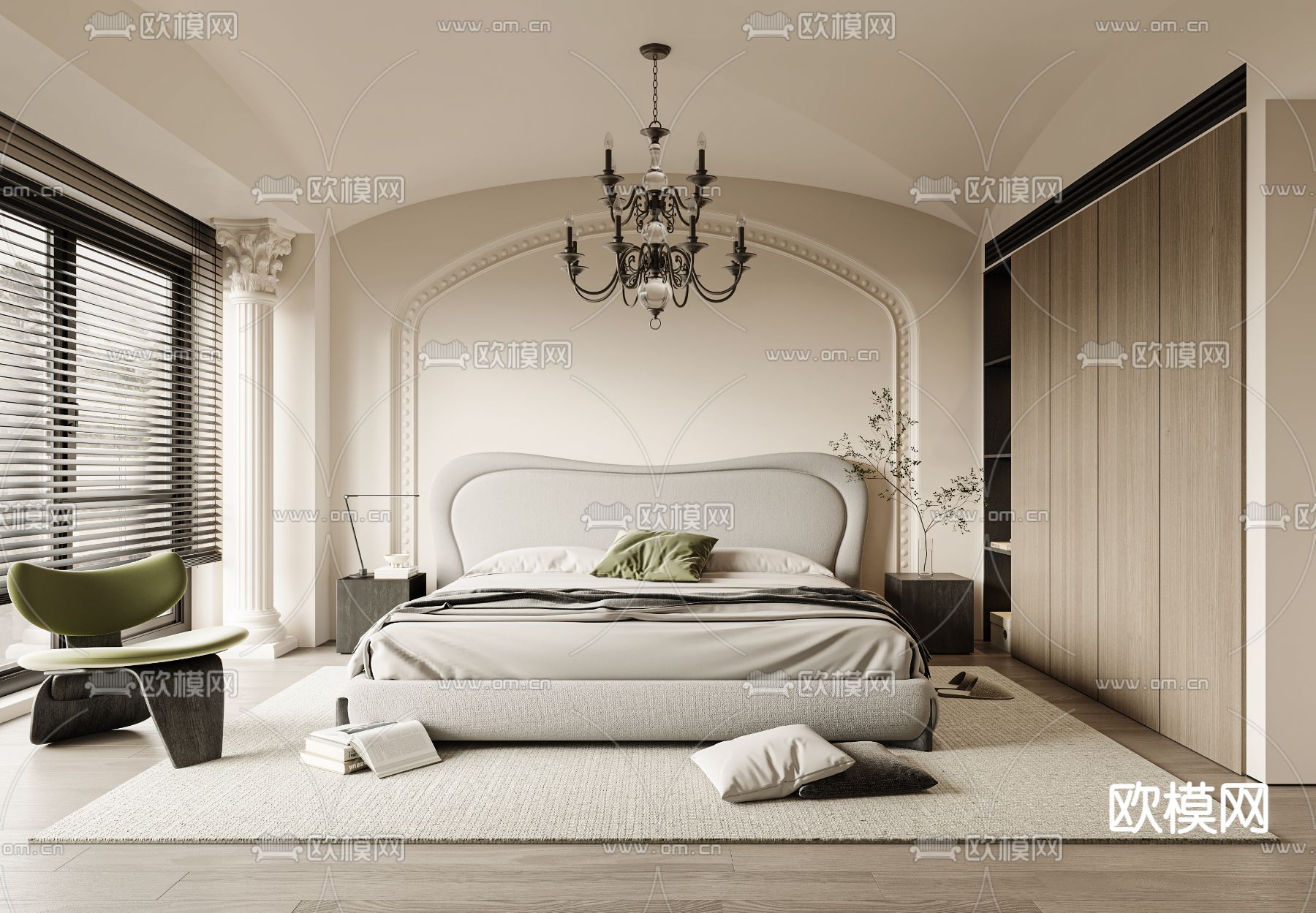 法式卧室 主人房su模型下载（渲染图1）
