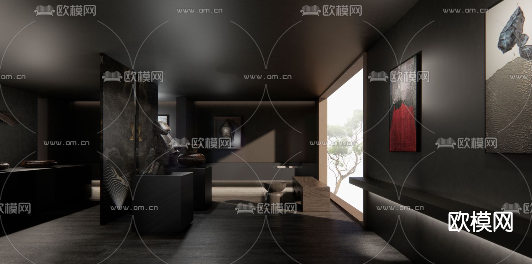 暗黑风文化展厅su模型下载（渲染图1）