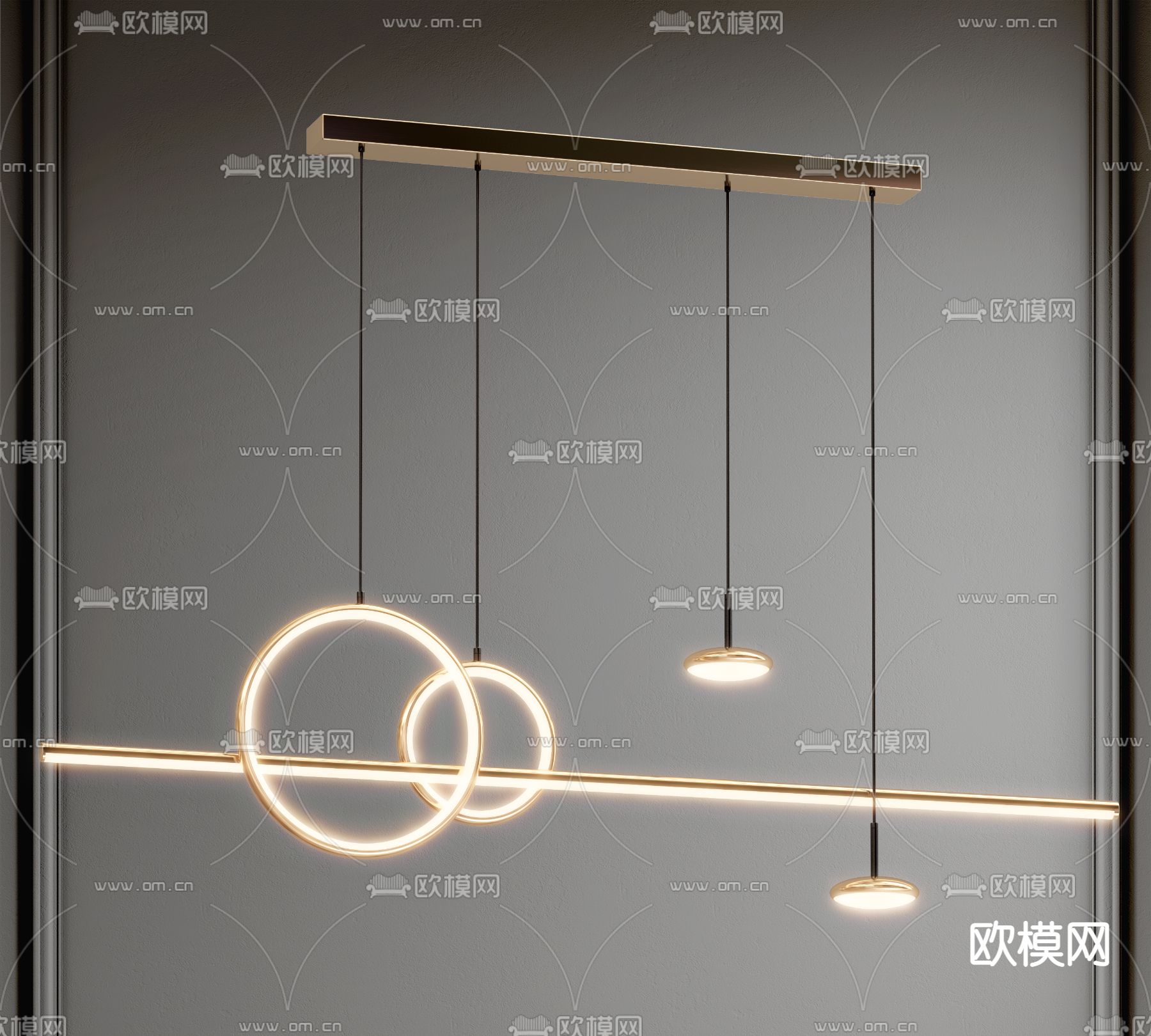 现代条形吊灯3d模型下载_ID12198141_3dmax免费模型-欧模网