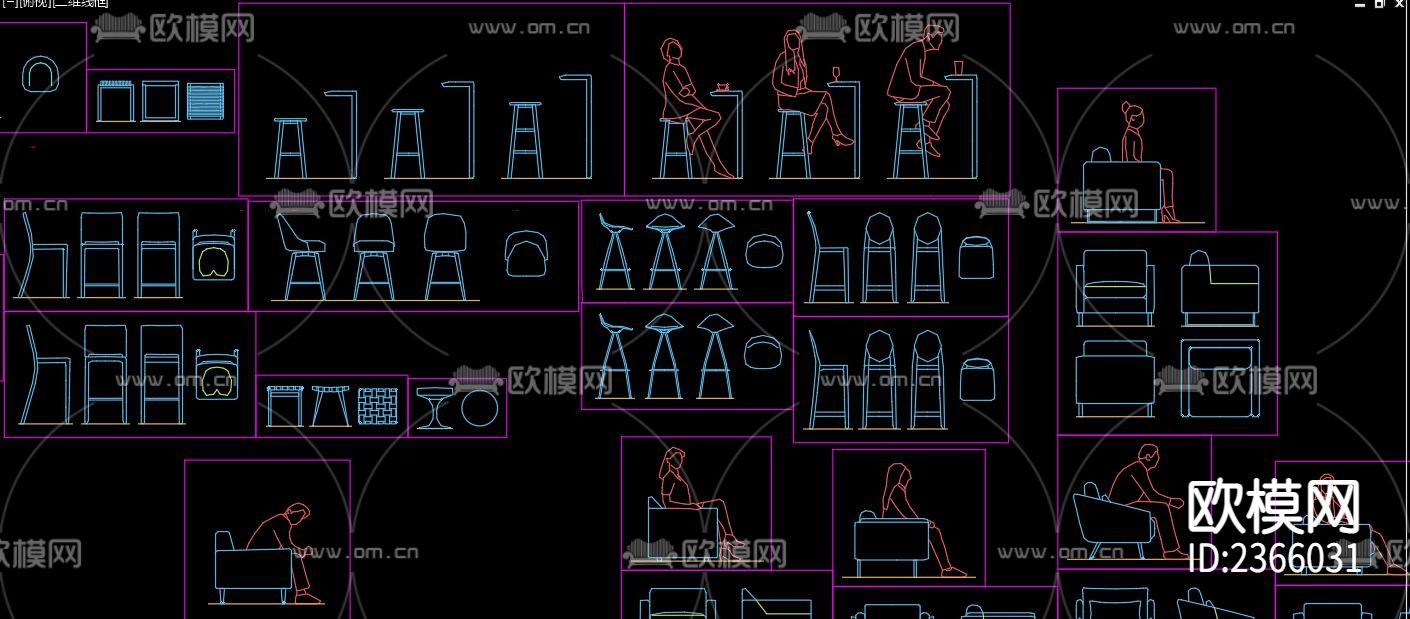 高脚椅CAD施工图下载（渲染图2）