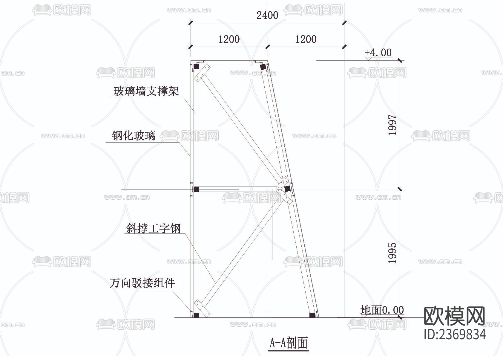 工字钢结构景墙CAD节点大样下载（渲染图4）