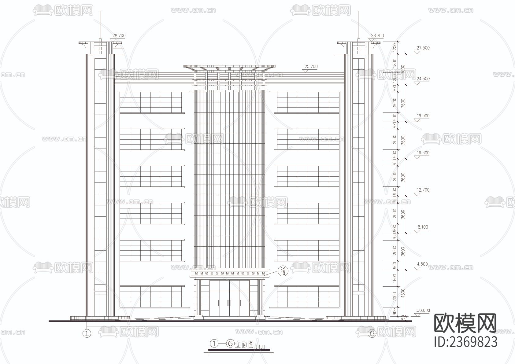 办公楼CAD施工图下载（渲染图2）