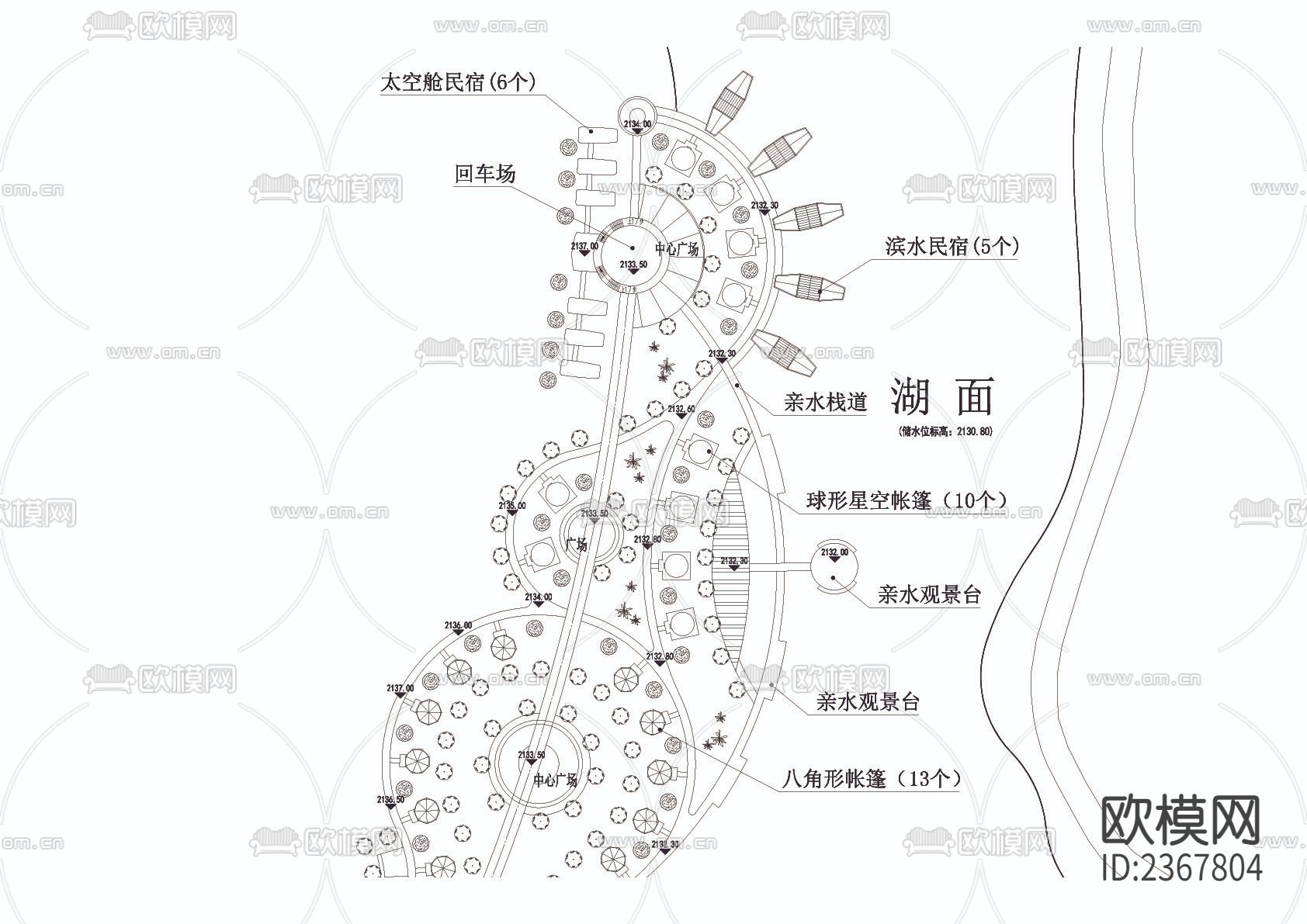 星空涵管木船房车露营基地CAD施工图下载（渲染图2）