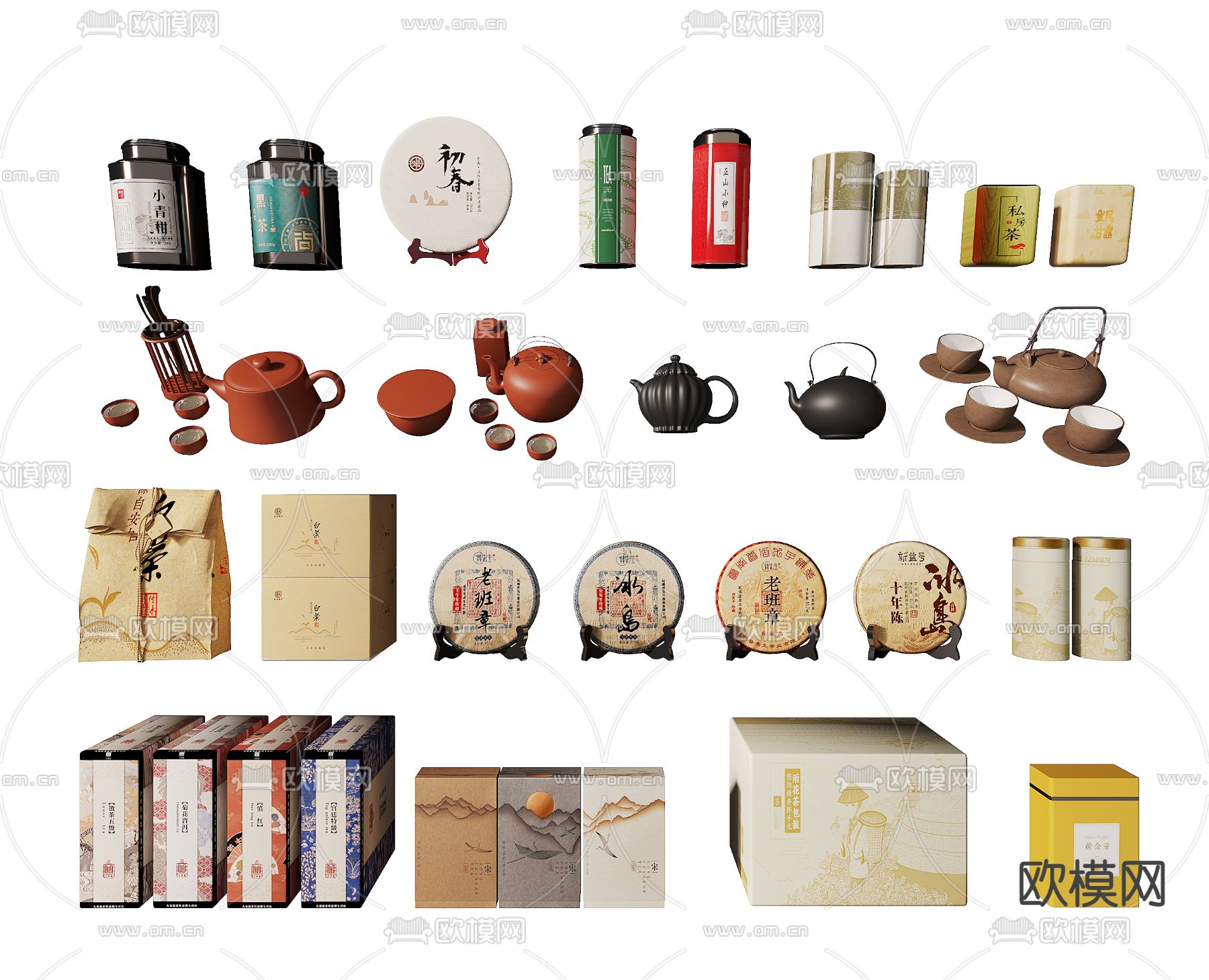 茶壶茶具 茶饼茶罐su模型下载（渲染图1）