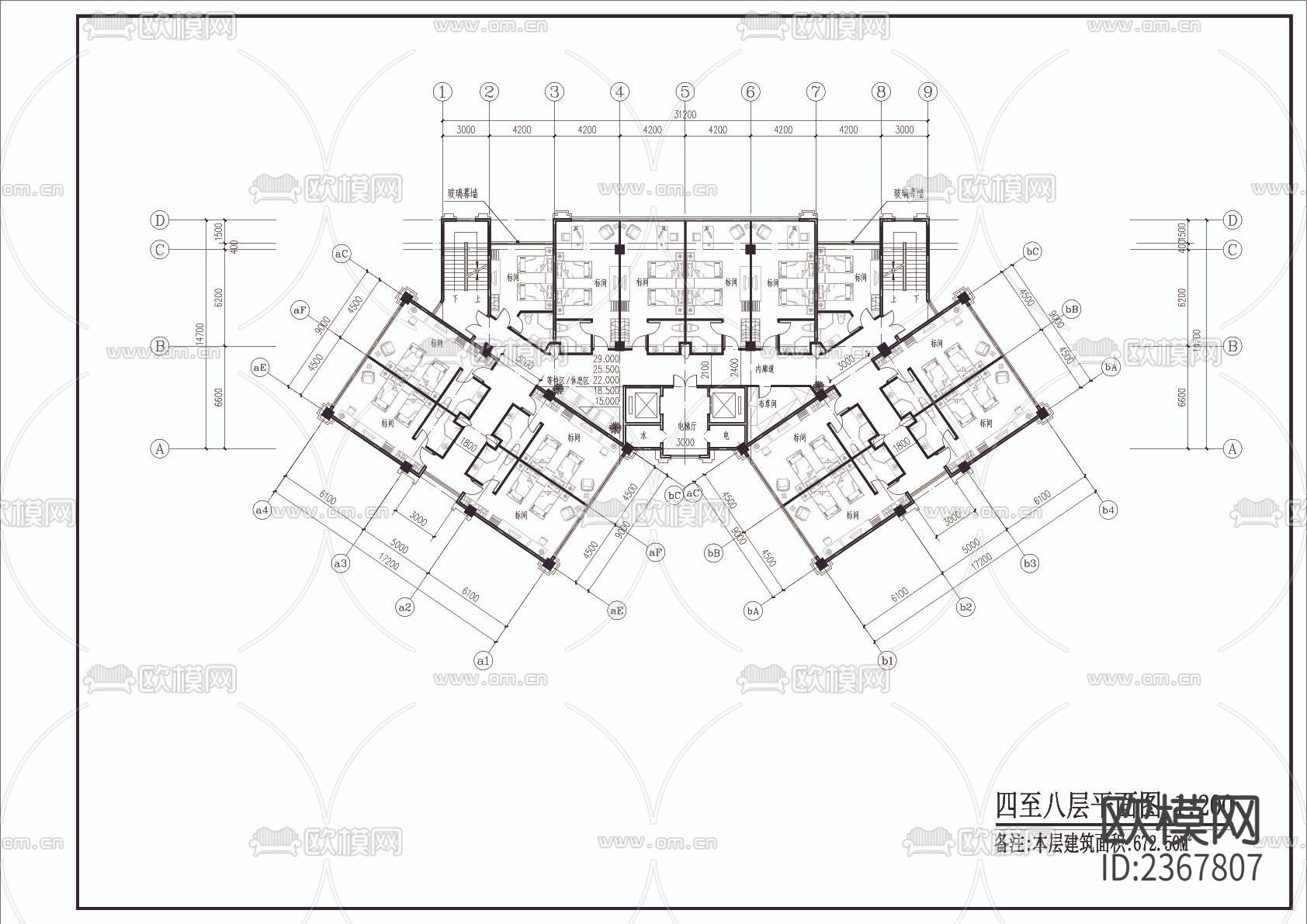 特色转角酒店建筑CAD施工图下载（渲染图2）