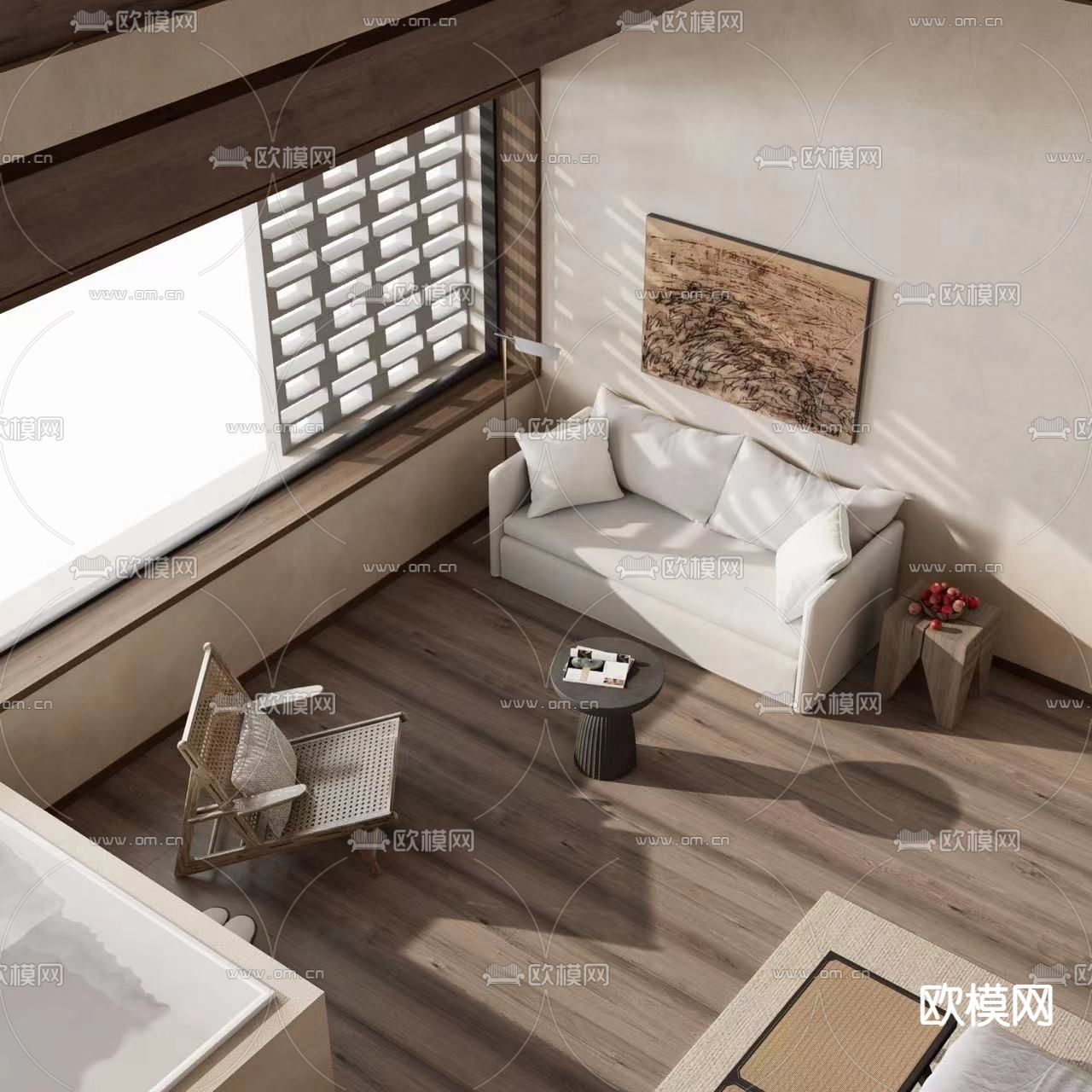 侘寂风民宿客房su模型下载（渲染图7）