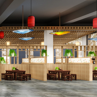 现代农家乐餐厅 中餐厅3d模型