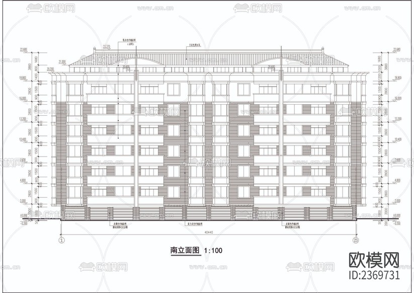 多層公寓建筑CAD施工圖下載(渲染圖2)