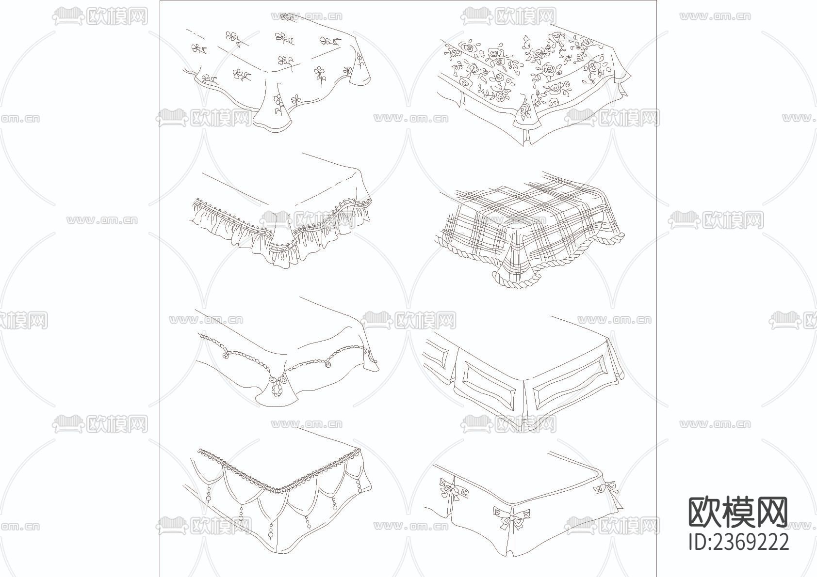 床罩素材图cad图库下载（渲染图1）