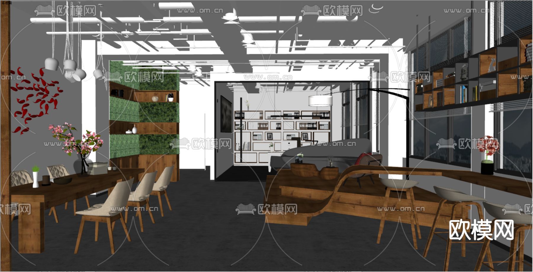 现代办公休息区su模型下载（渲染图2）